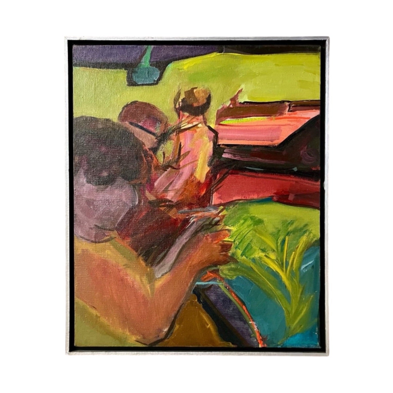 Figurative Scenic in Greens and Pink