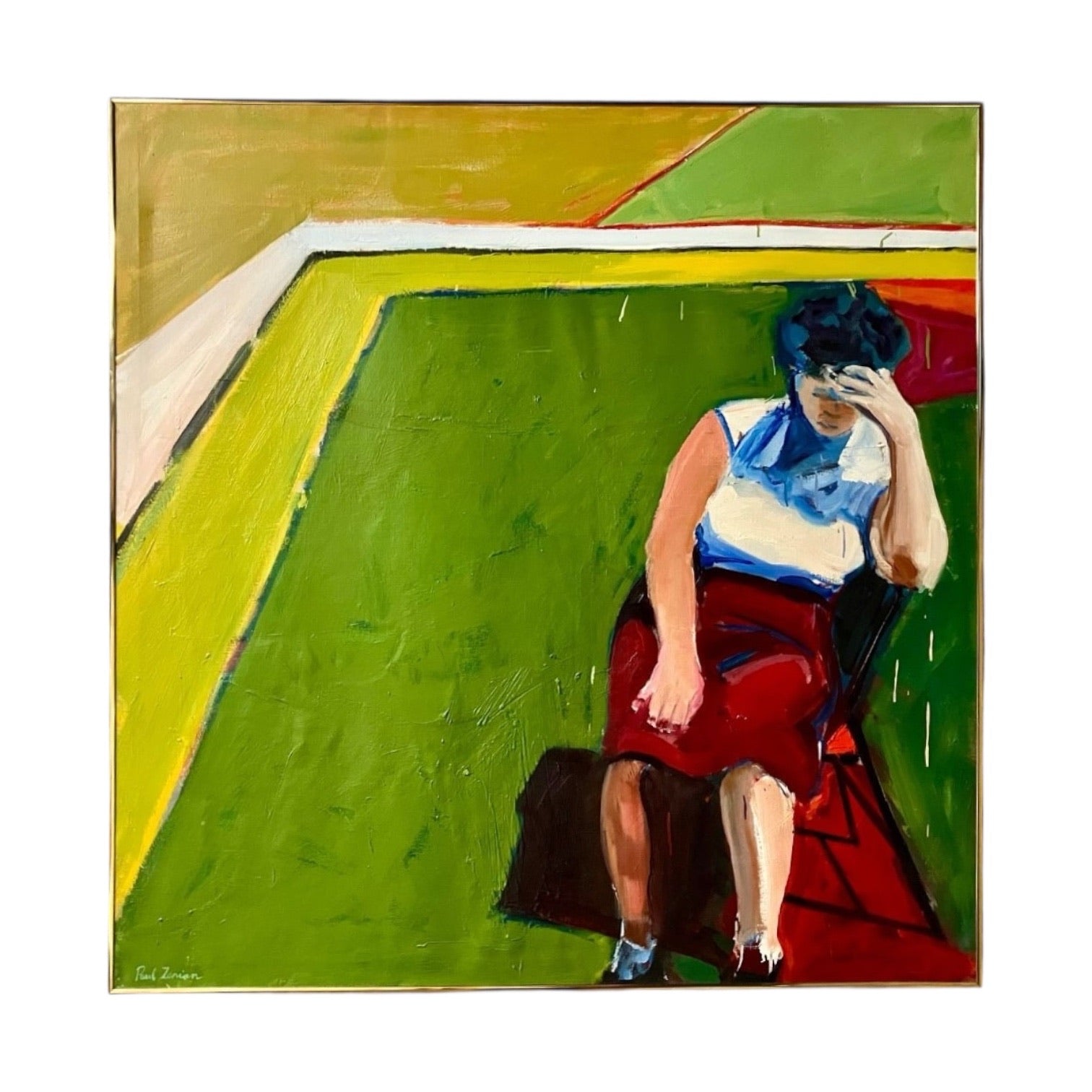 1967 Figurative Oil Painting of Woman in Exterior