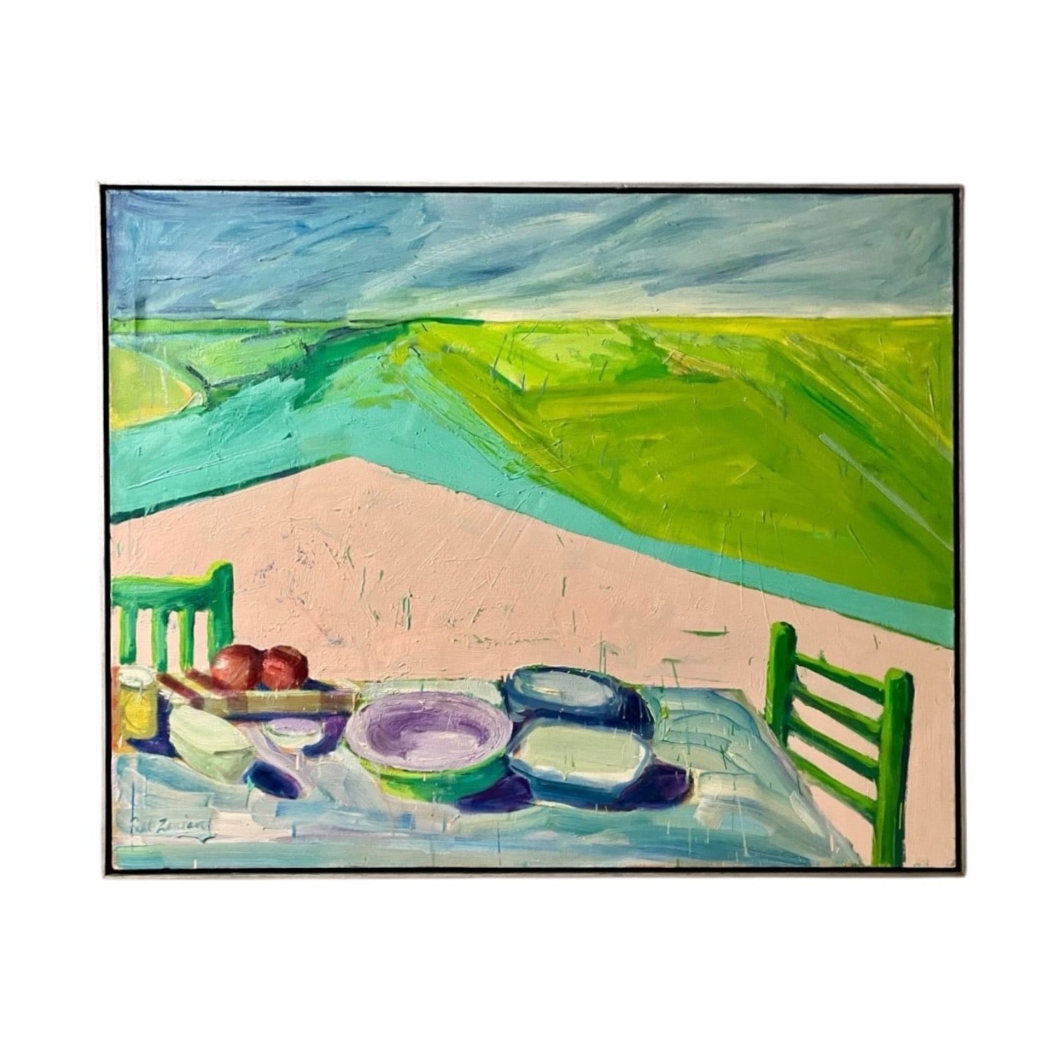 1966-67 Oil Painting of Table in Nature in Original Float Frame