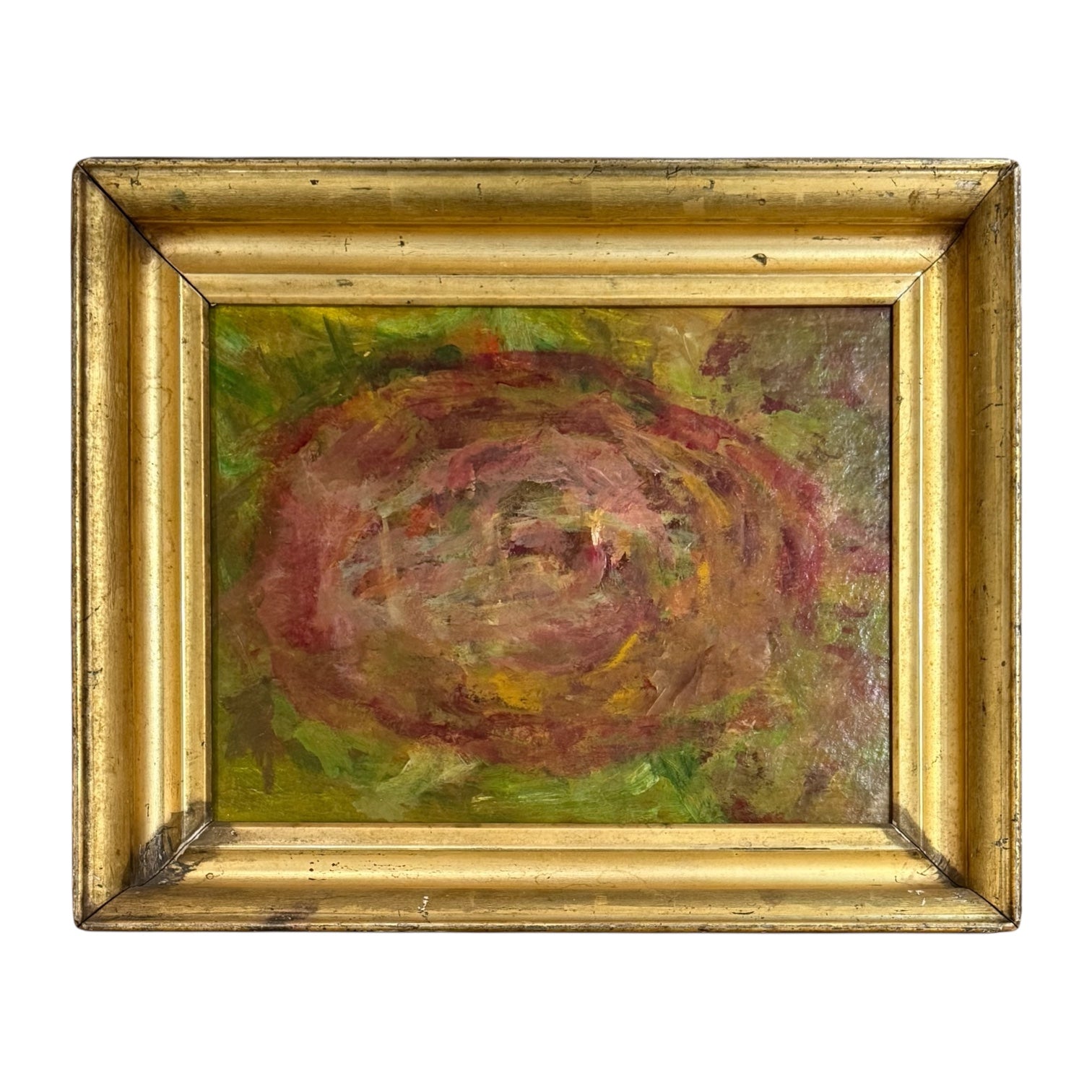 Rich Abstract Colorfield Painting in Greens and Pinks in 19th Century Gilt Frame