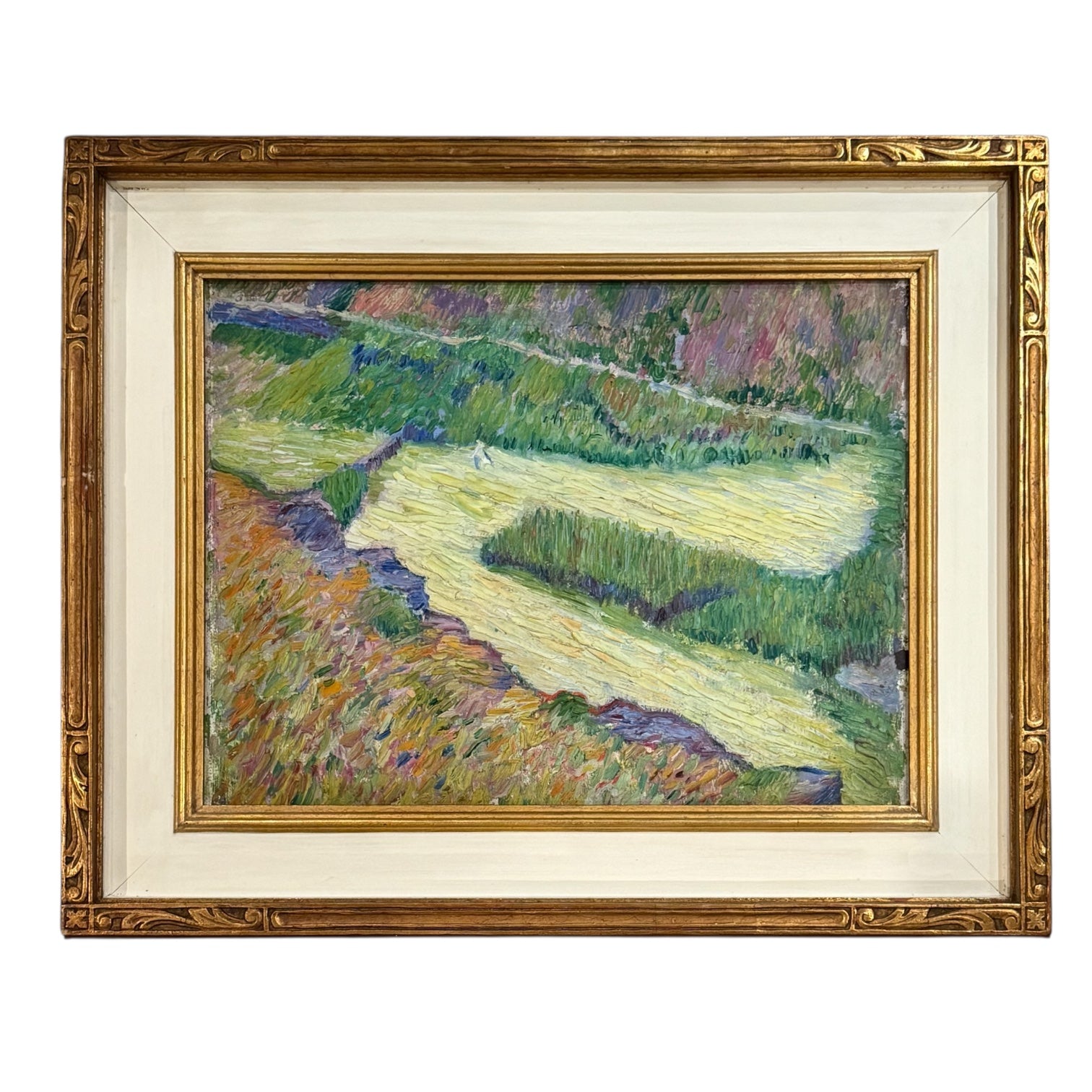 Impressionist Landscape Oil Painting with Heavy Impasto  in Original Vintage Frame