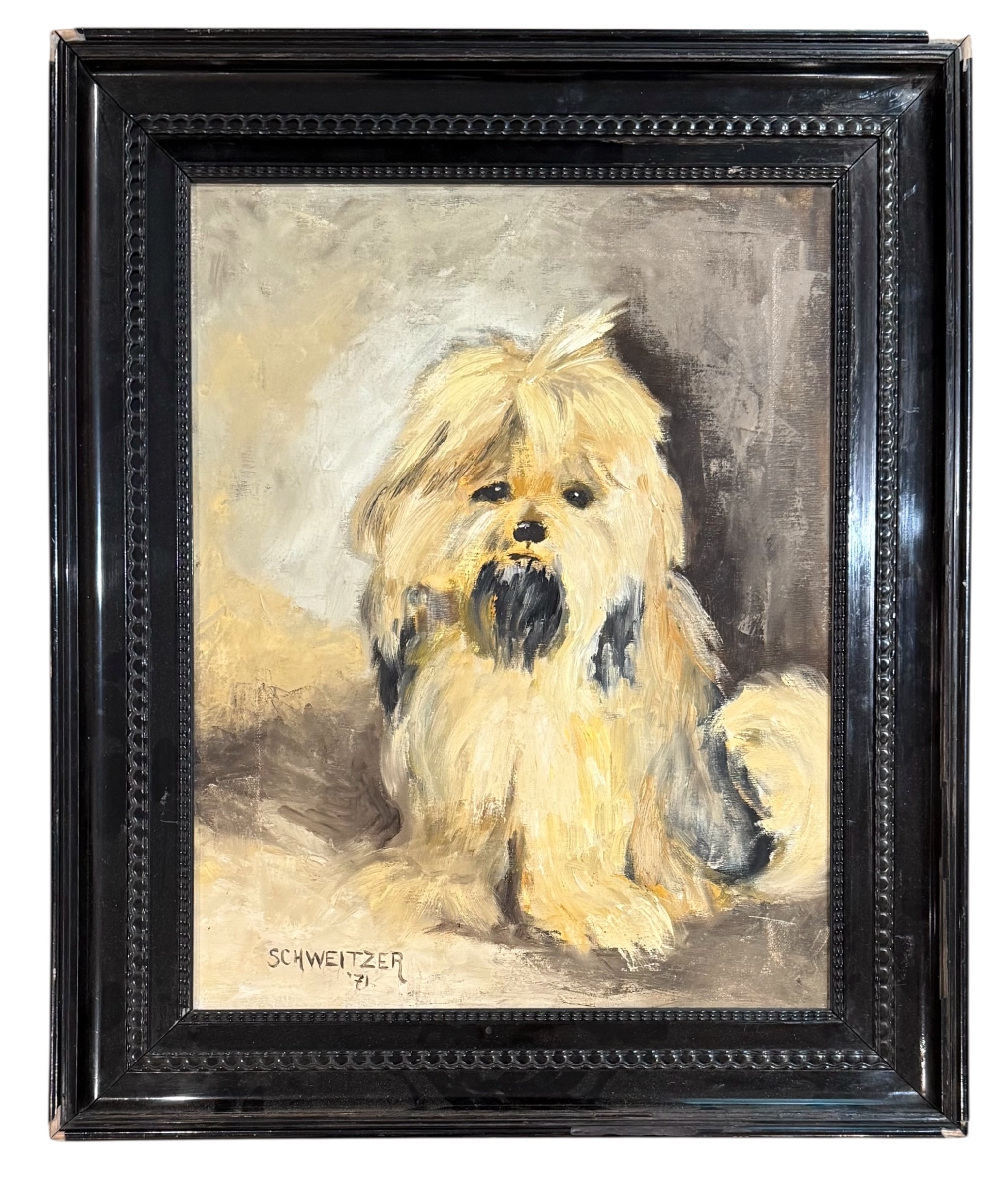 1971 Dog  Portrait in Heavy Black Antique Frame