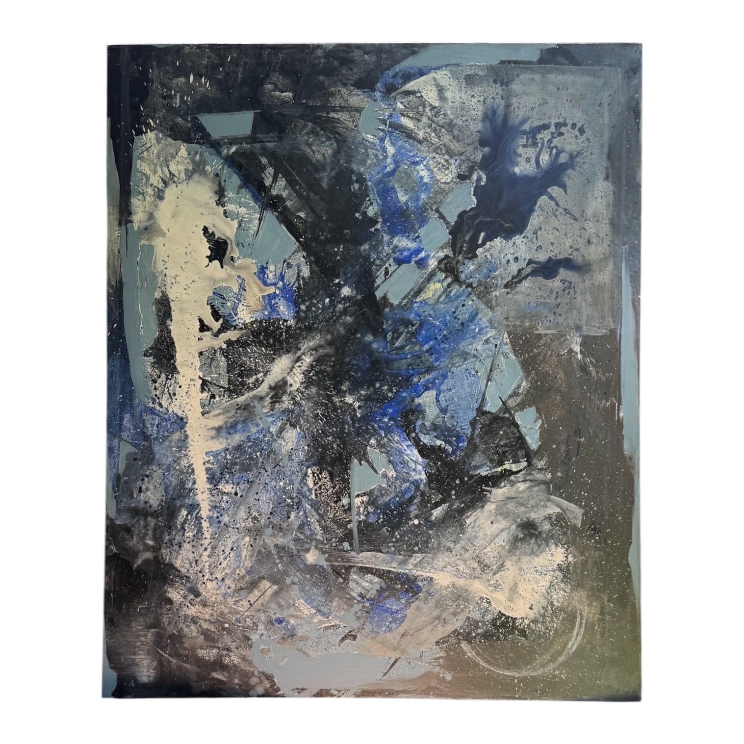 Monumental Abstract Expressionist Painting on Canvas in Blues Grays and White