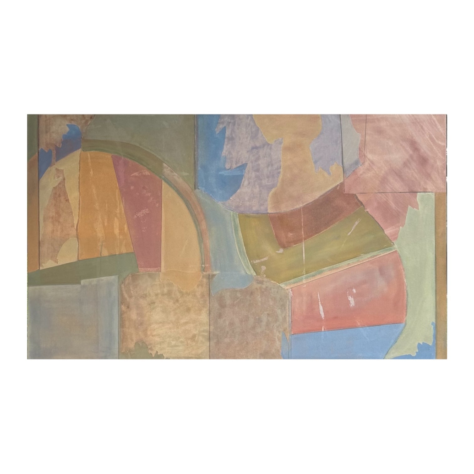 Oversized Abstract Expressionist Painting in Olive, Blue, and Pinks