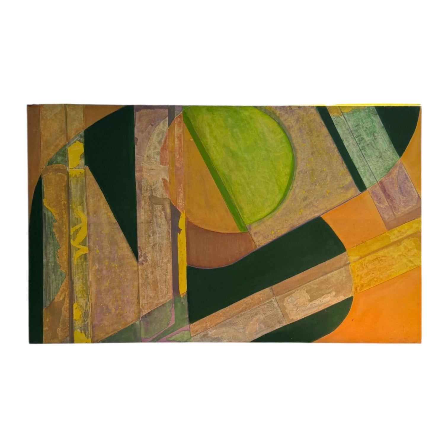 Oversized Abstract Expressionist Painting Orange, Greens, and Yellow