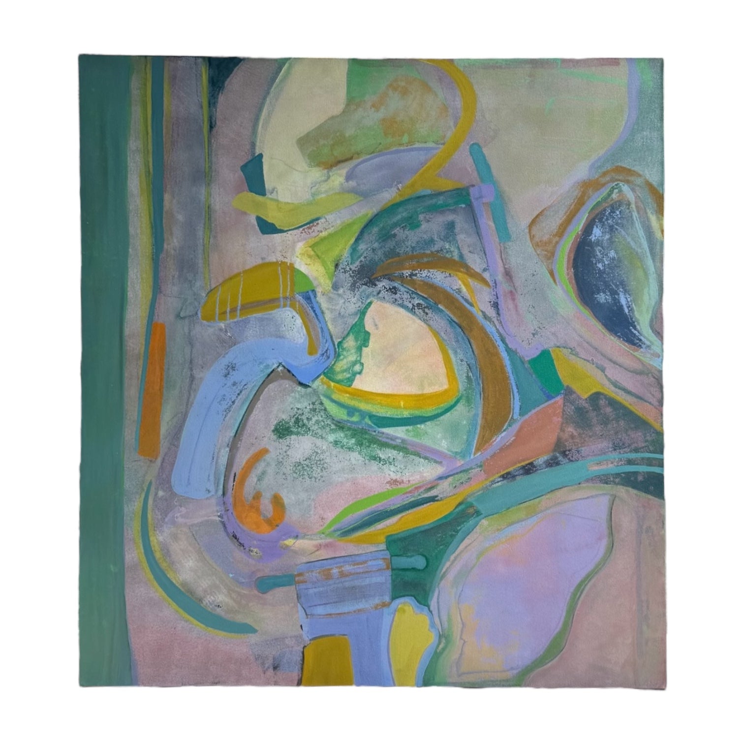 Oversized Abstract Expressionist Painting in Blues, Greens, and Lavender