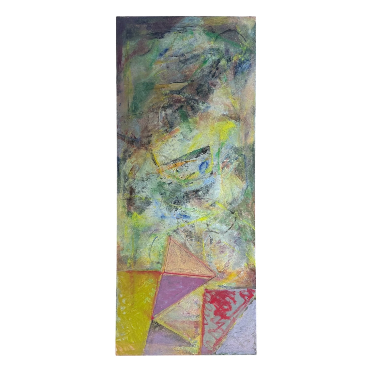 Monumental Abstract Expressionist Painting on Canvas in Greens Acid Yellow Lavender and Red