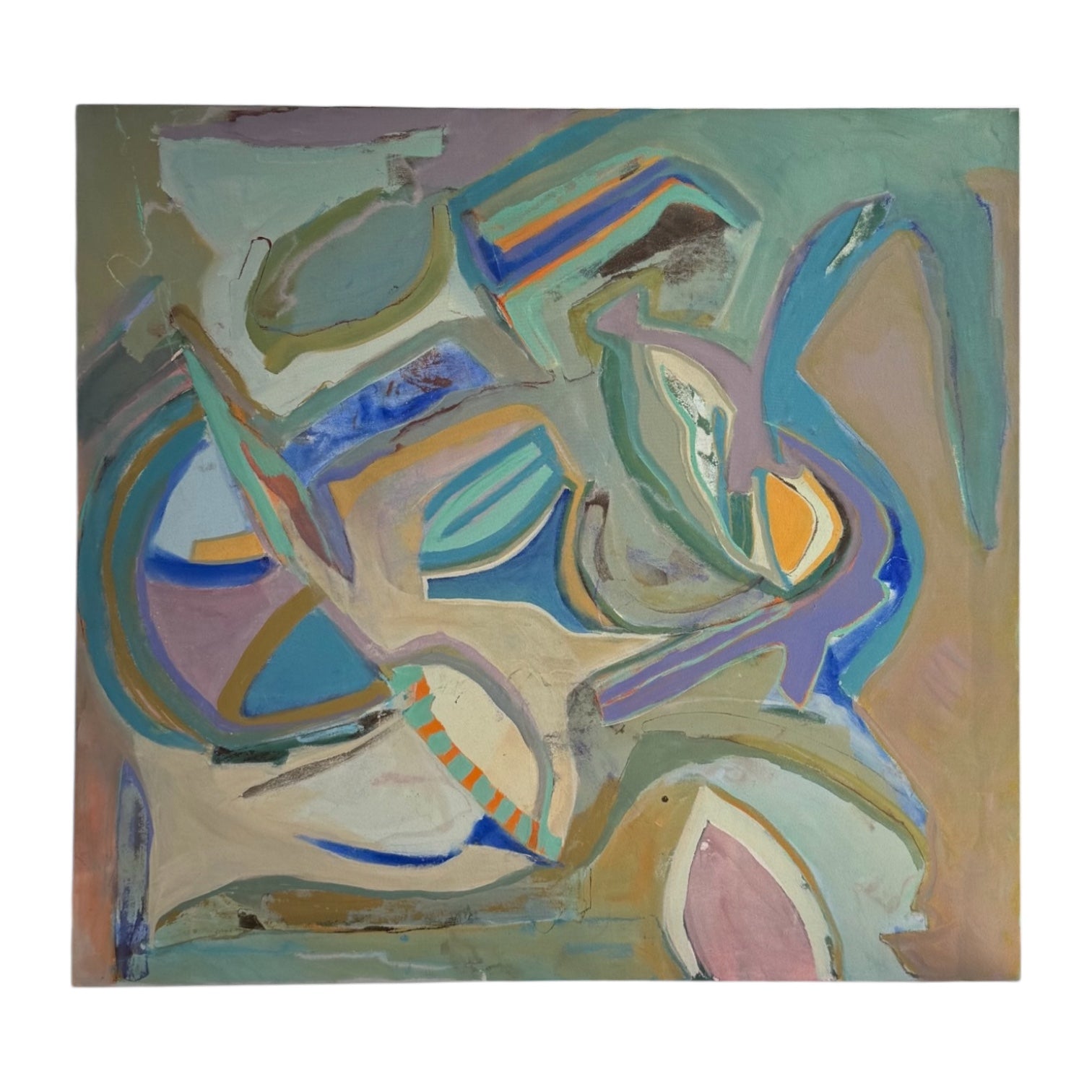 Oversized Abstract Expressionist Painting in Blues,Taupes, and Lavender