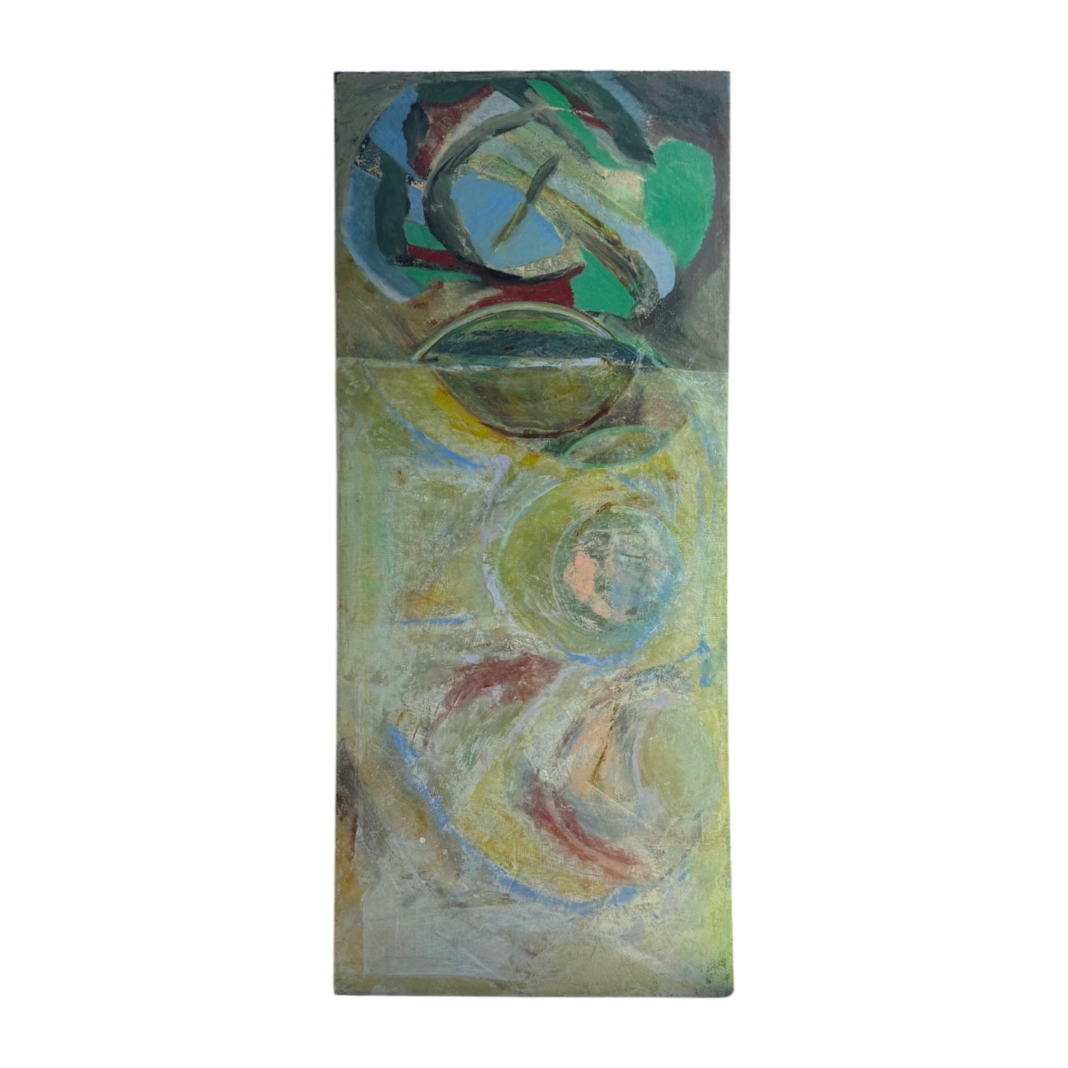 Monumental Abstract Expressionist Painting on Canvas in Greens Greys and Blues