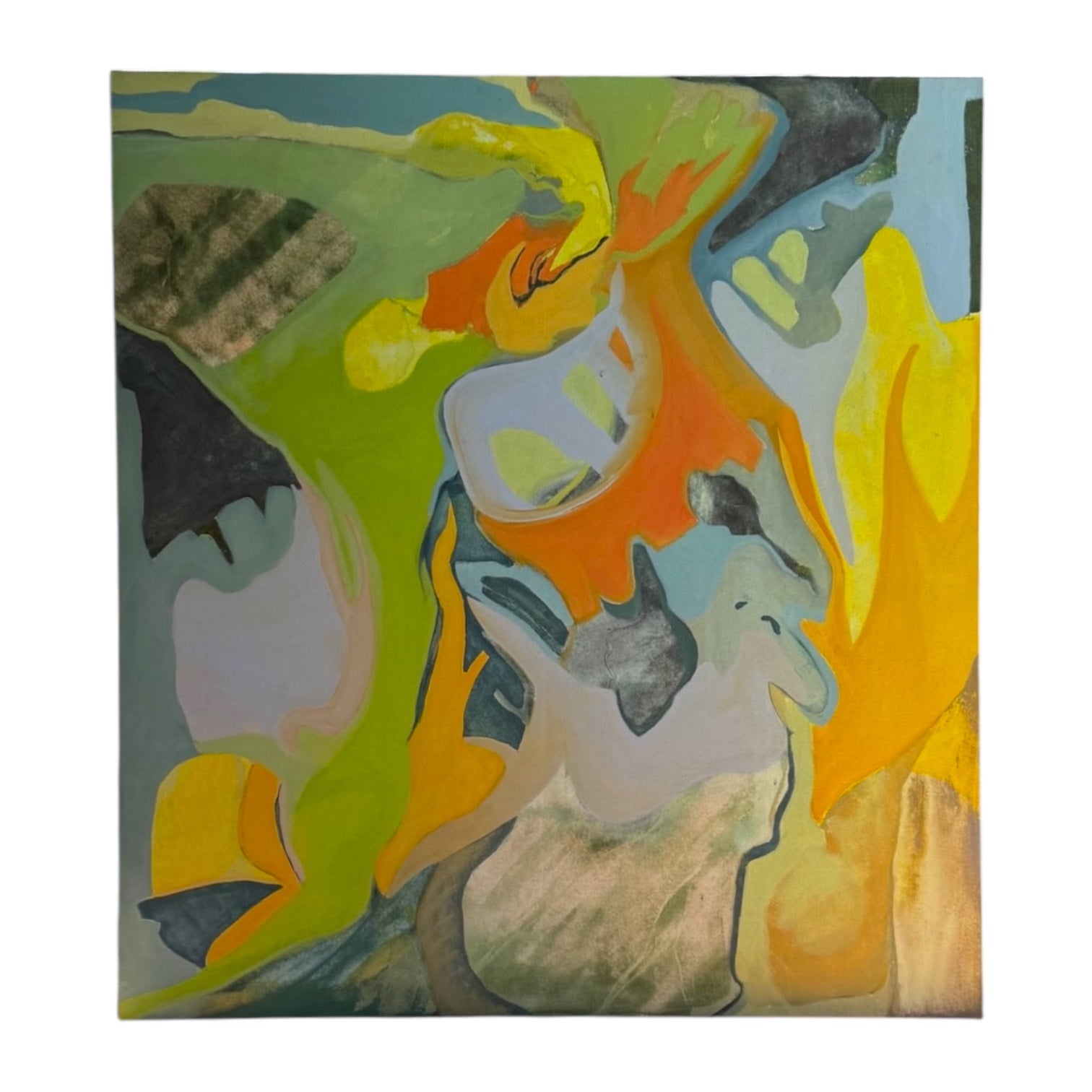 Monumental Abstract Expressionist Painting on Canvas in Orange Yellow and Blue