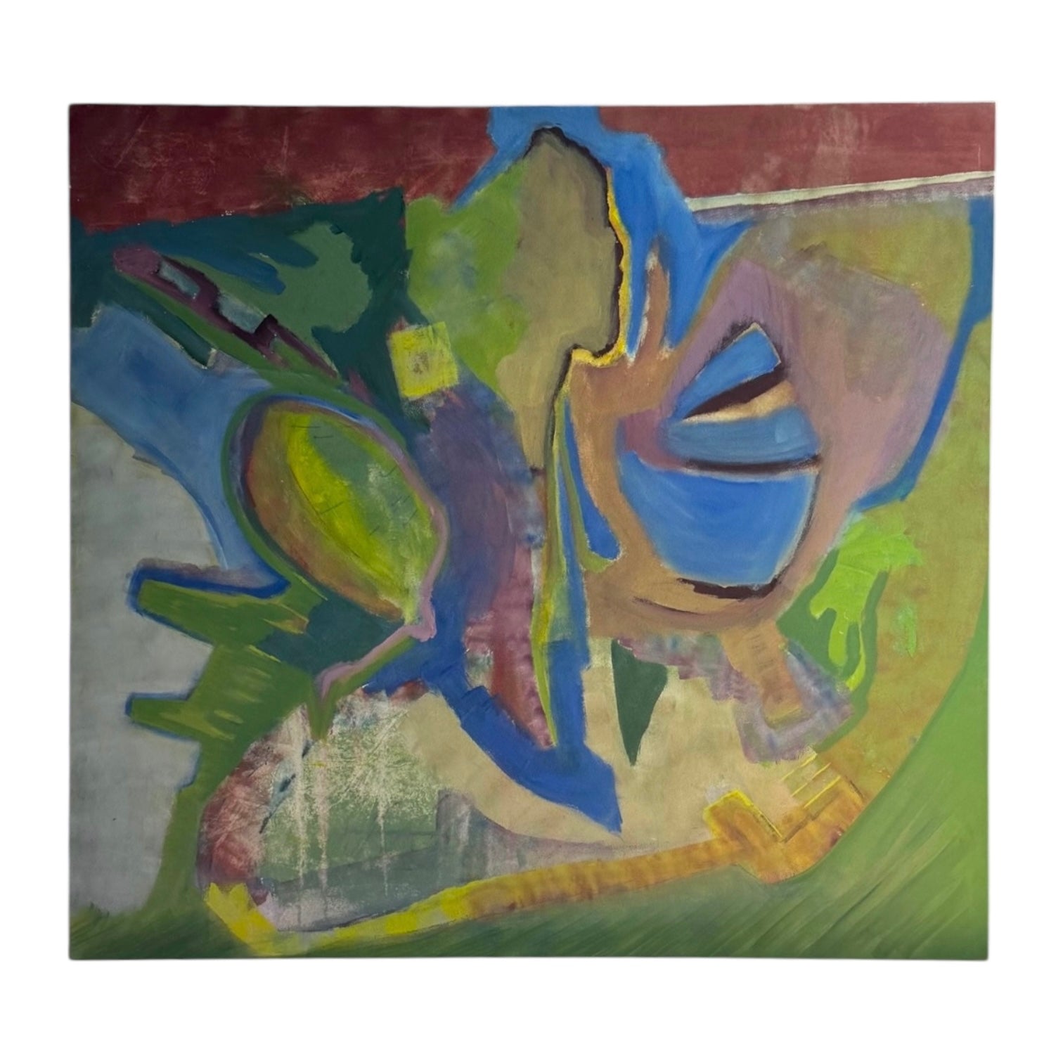 Oversized Abstract Expressionist Painting in Blues, Greens, and Lavender