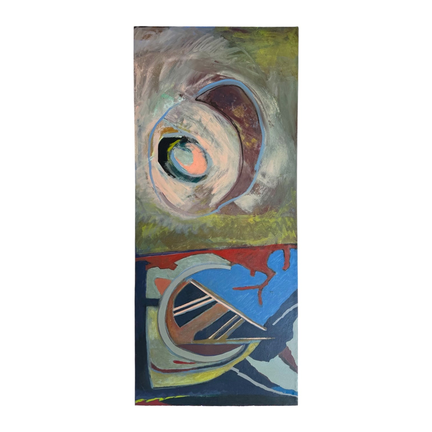 Monumental Abstract Expressionist Painting on Canvas in Blues Greens and Pink
