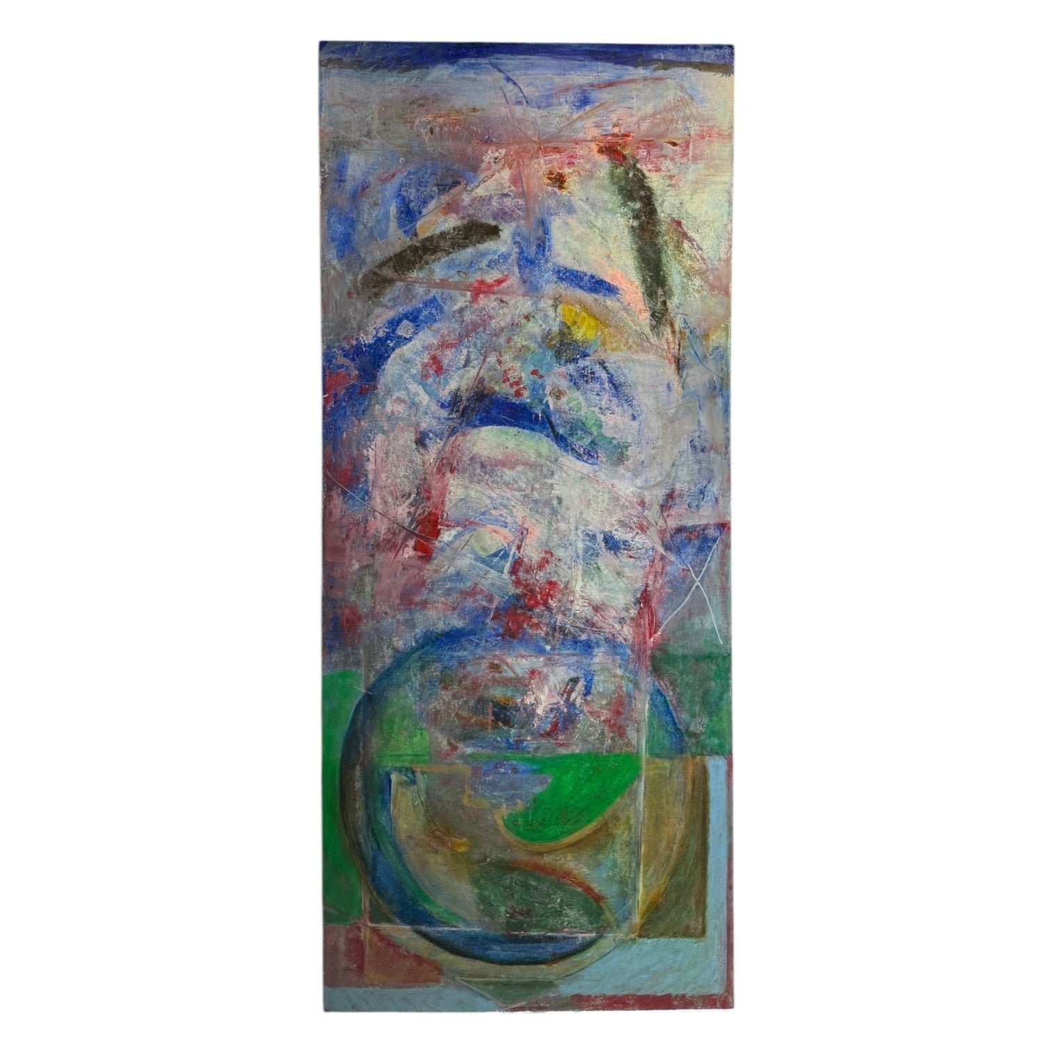 Monumental Abstract Expressionist Painting on Canvas in Blues Greens and Red