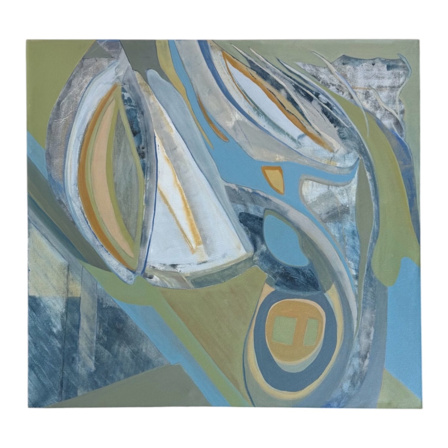 Oversized Abstract Expressionist Painting in Olives, Blues, and Ochre