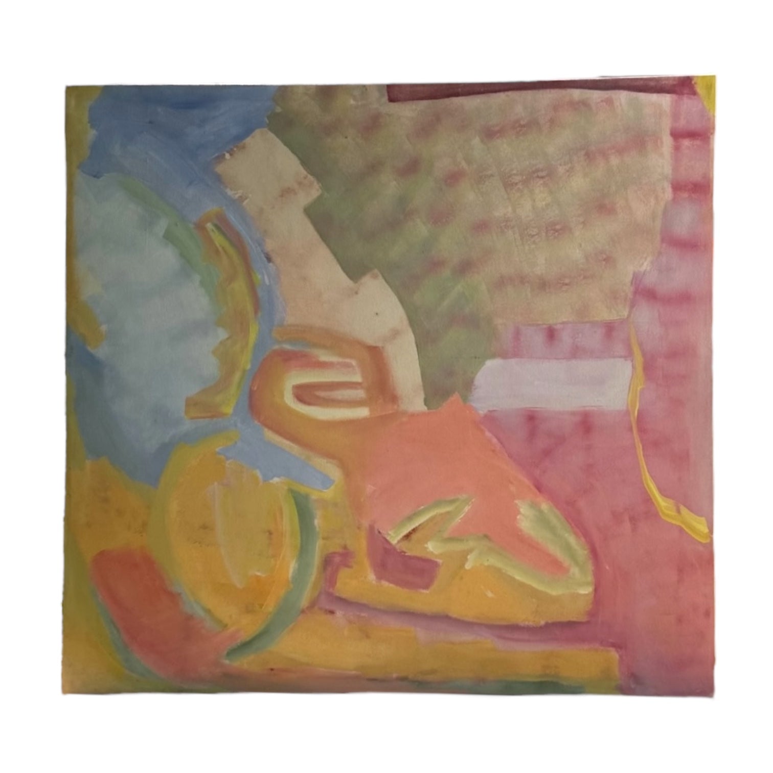 Abstract Expressionist Painting in Pinks Blues Greens and Yellows