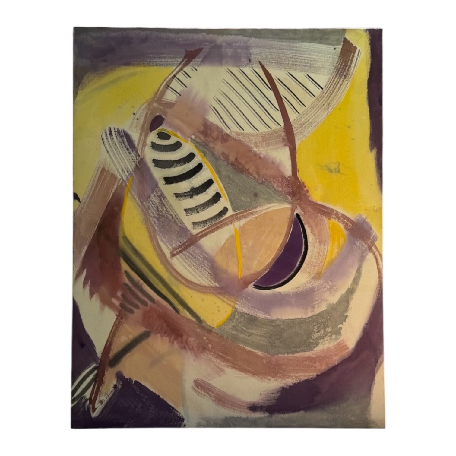 Oversized Abstract Expressionist Painting in Plums  Yellows and Lavender Entitled  III