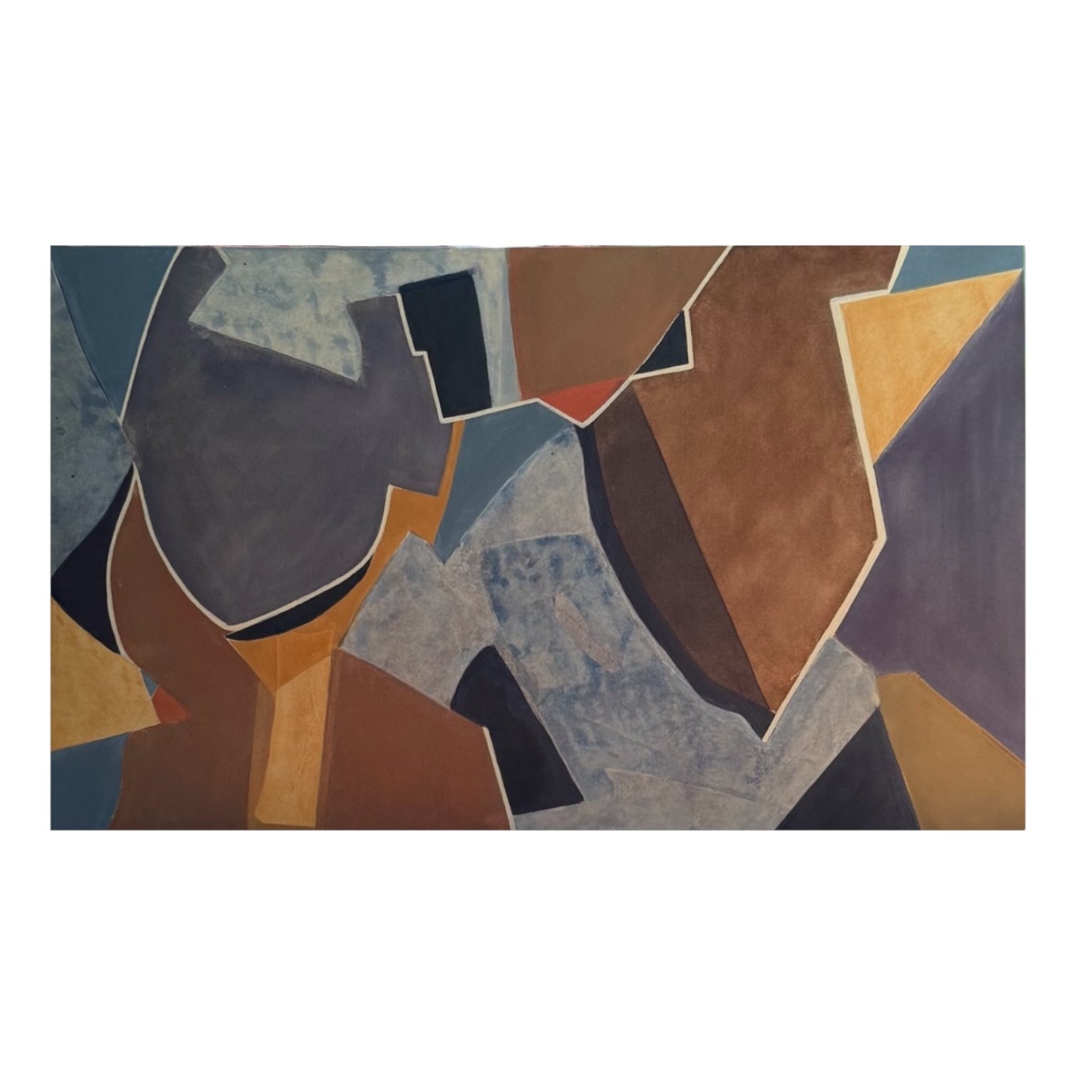 Color Block Abstract in Greys  Ochres and Browns