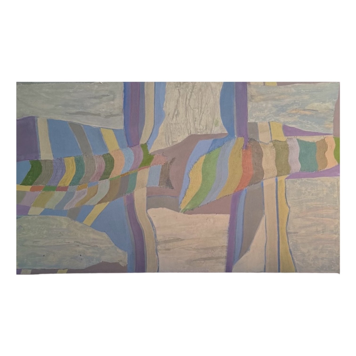 Mixed Media Painting on Canvas with Stripes of Purple Blue and Green