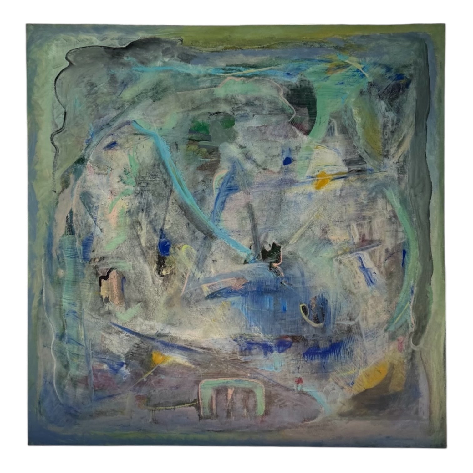 Oversized Abstract Expressionist Painting in Blues and Greens