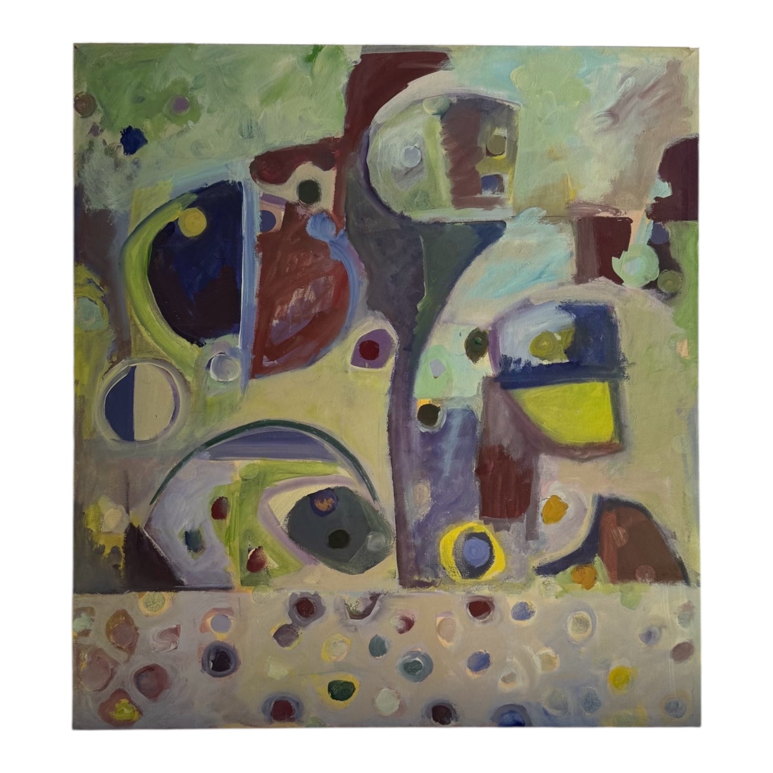 Oversized Abstract Painting in Blues, Greens, and Plums