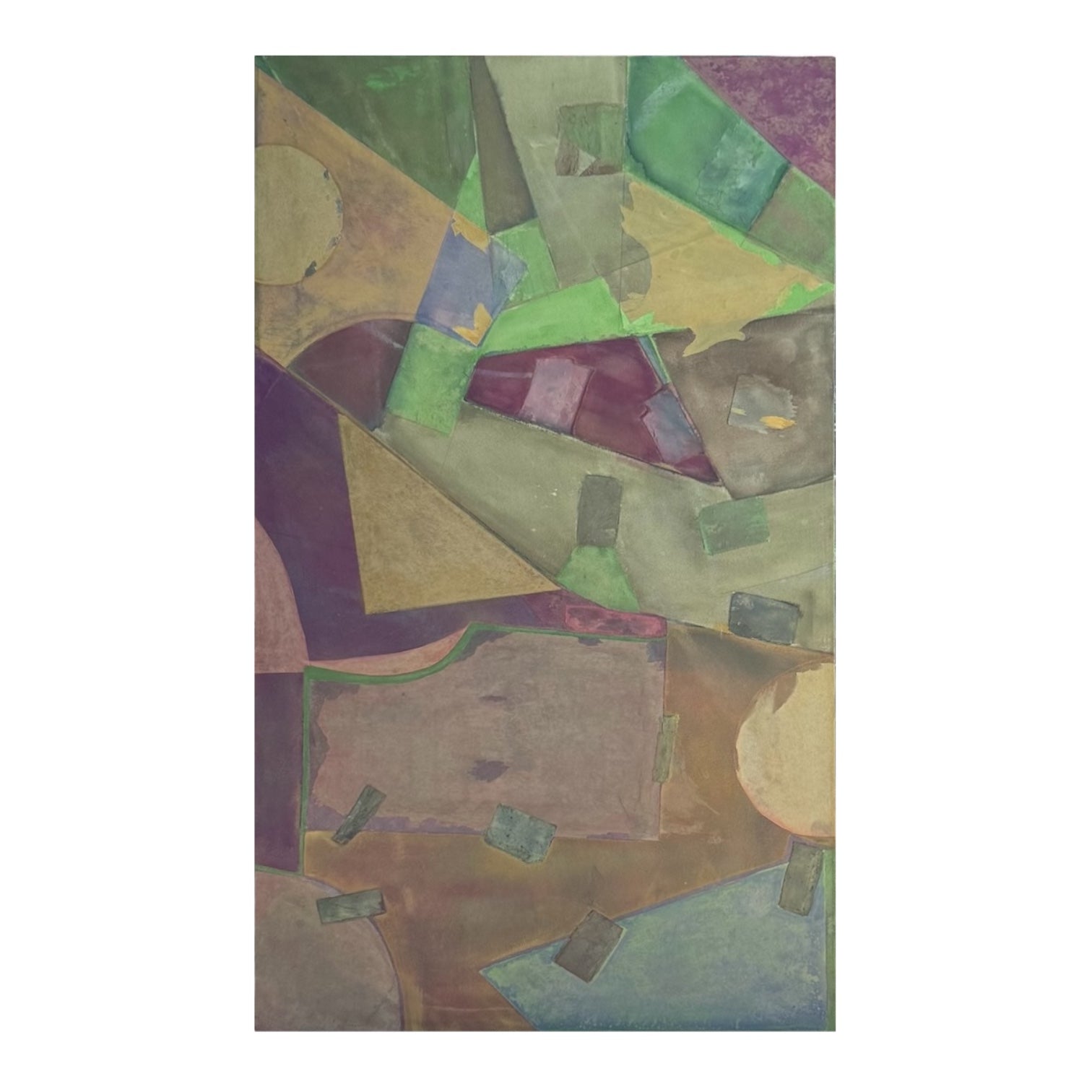 Graphic Colorful Painting on Canvas in Greens Taupes and Plums