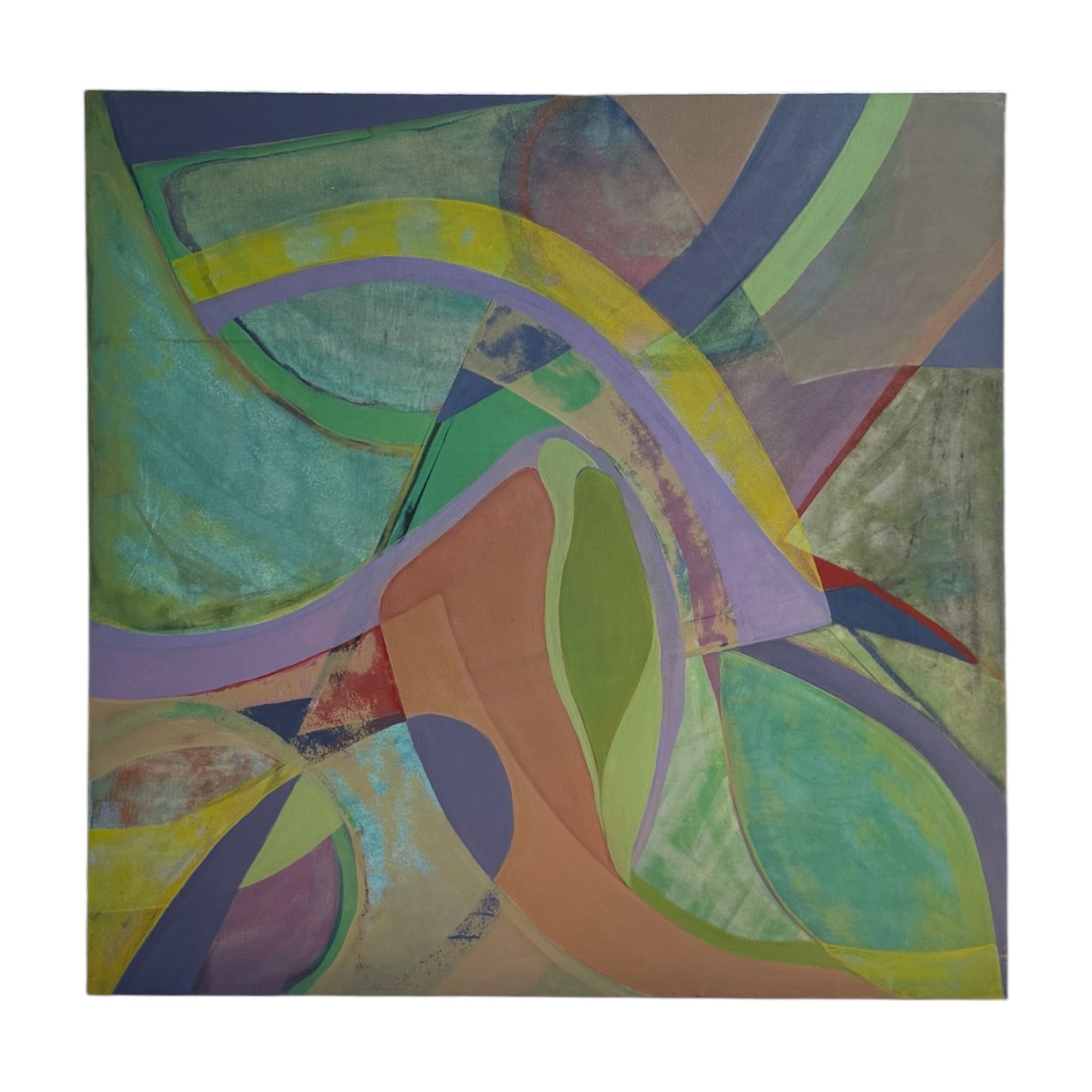 Oversized Abstract Expressionist Painting in Greens, Terra Cotta, and Yellow
