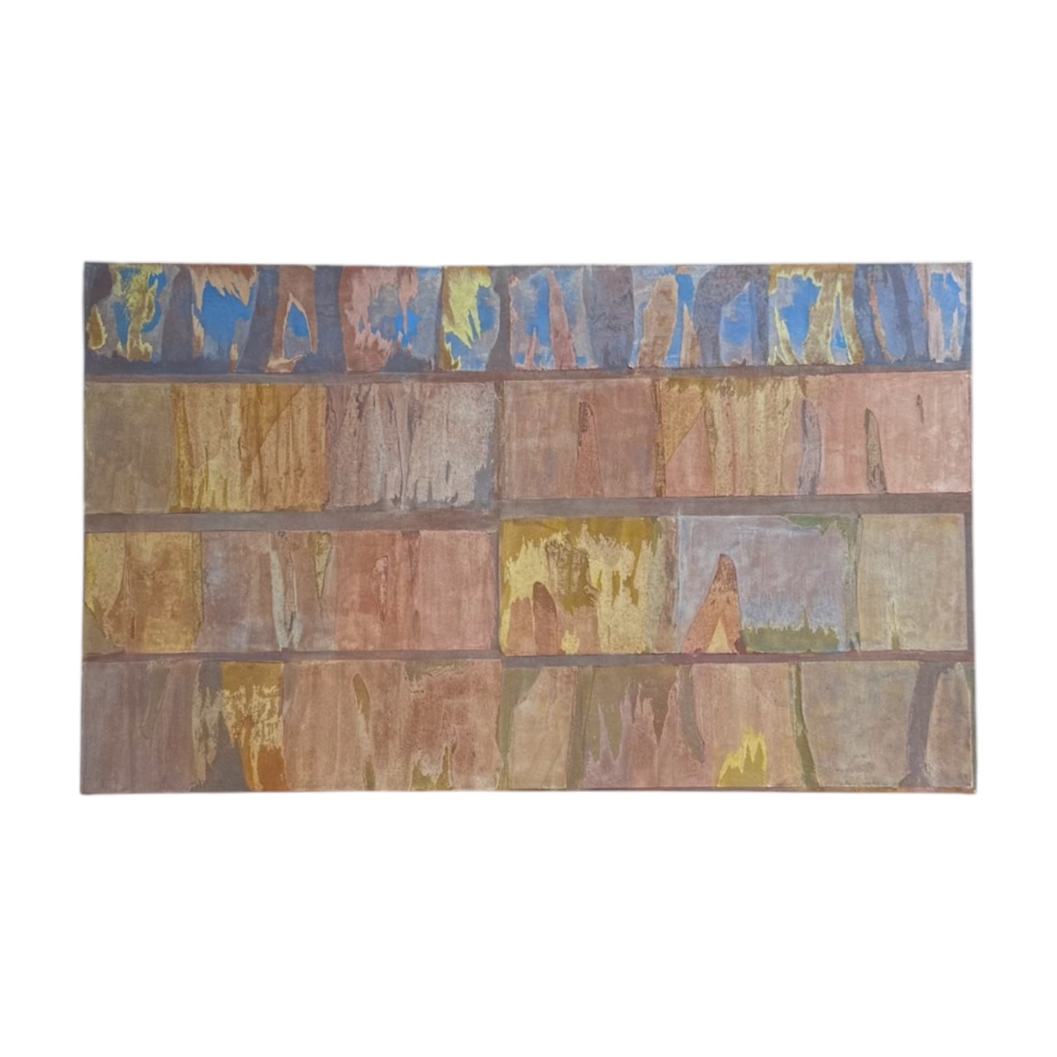 Oversized Abstract Painting in Rose Ochres and Blues
