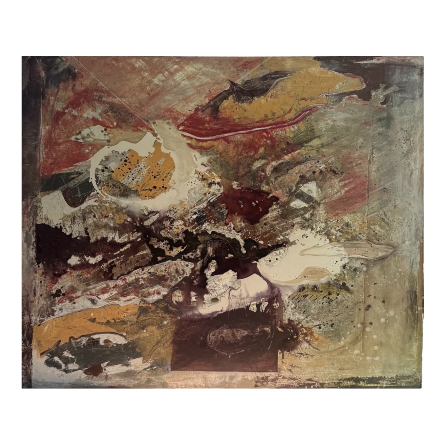 Monumental Abstract Expressionist Painting on Canvas in Browns Ochres and Red