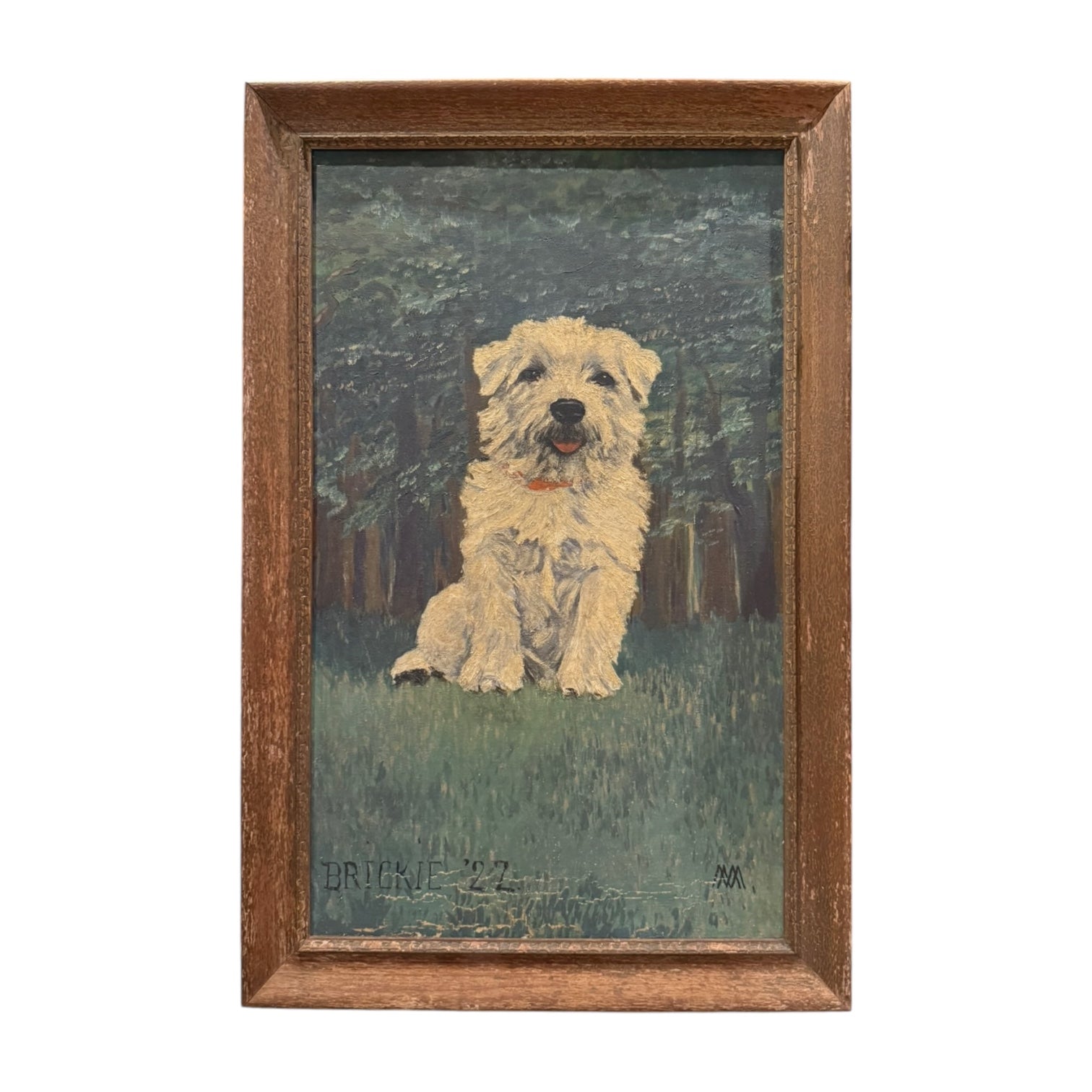 1922 Oil Portrait of Pup in Original Frame, "Brickie"