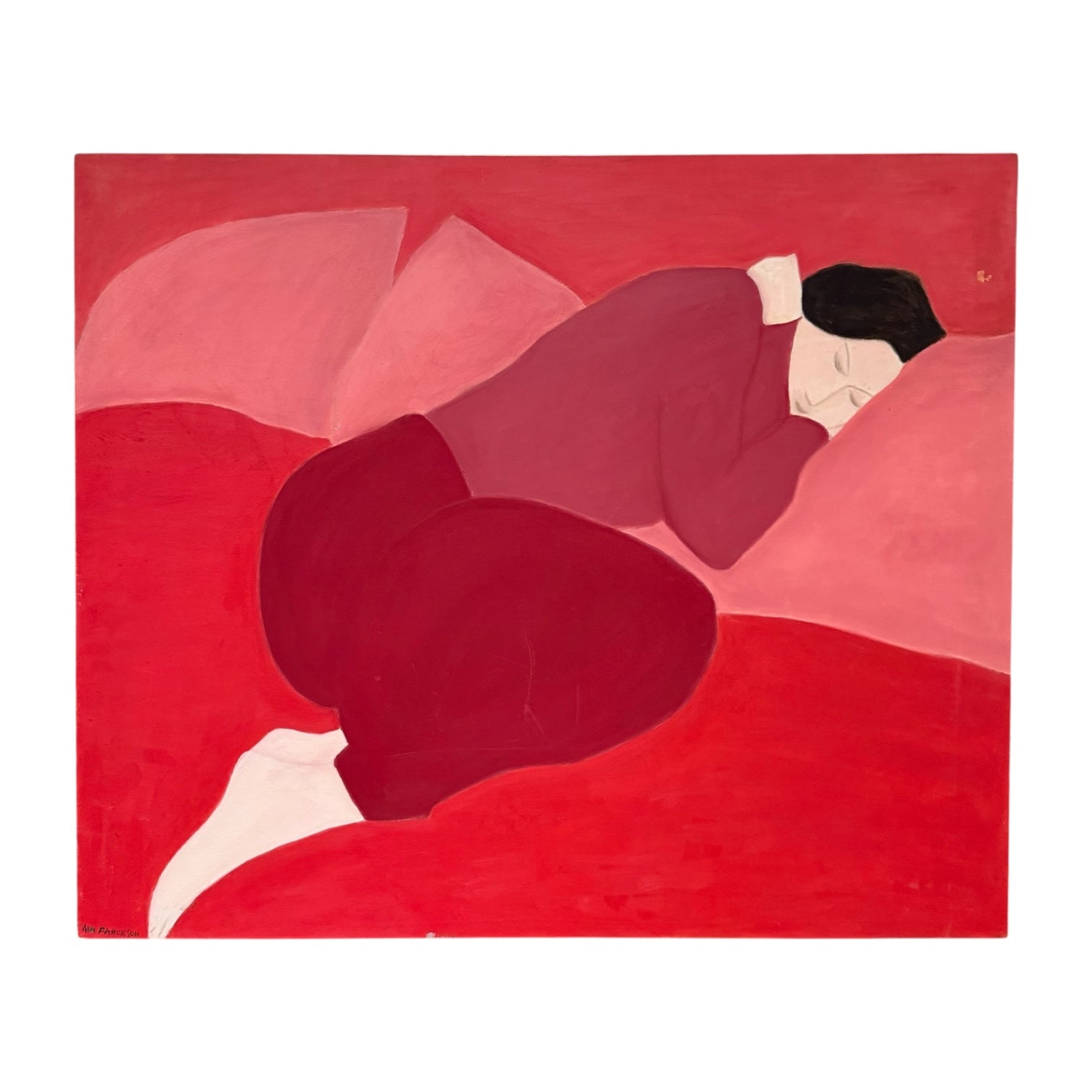 Figurative Oil Painting on Canvas in Reds in the Manner of Alex Katz