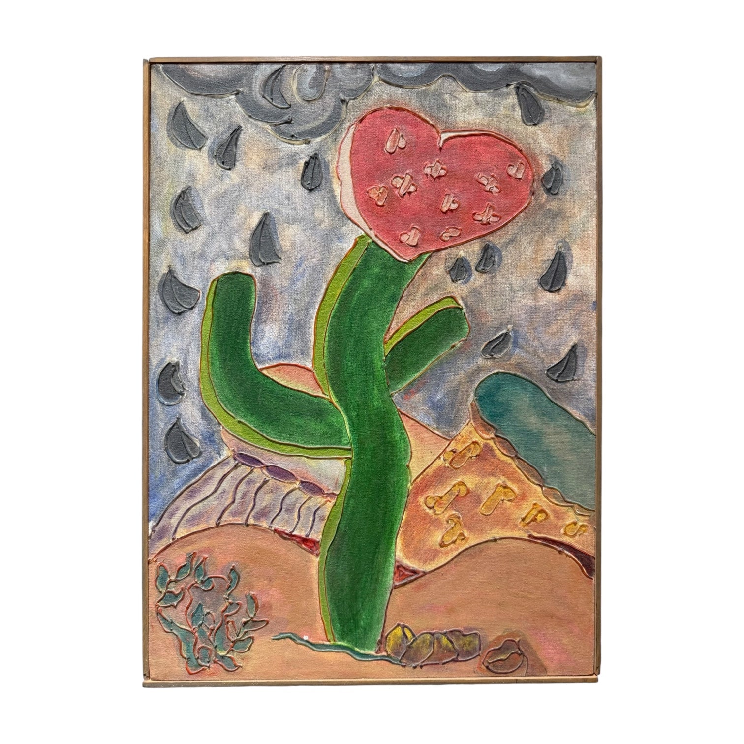 1992 Fantastical Botanical Oil Painting in Original Lathe Frame