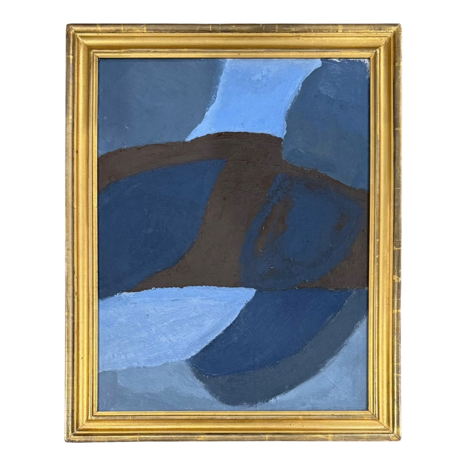 Abstract Painting in Blues and Raisin in 19th Century Gilt Frame