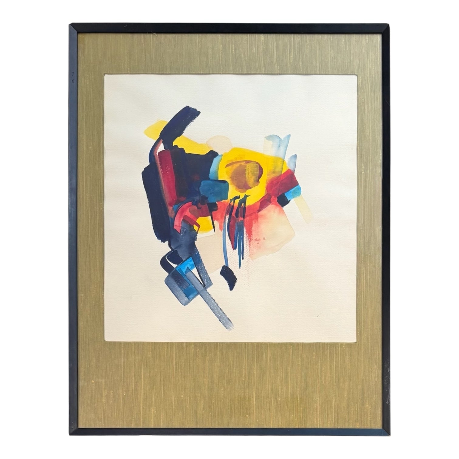 Gestural Abstract Watercolor in the Manner of Wassily Kandinsky in Original Frame