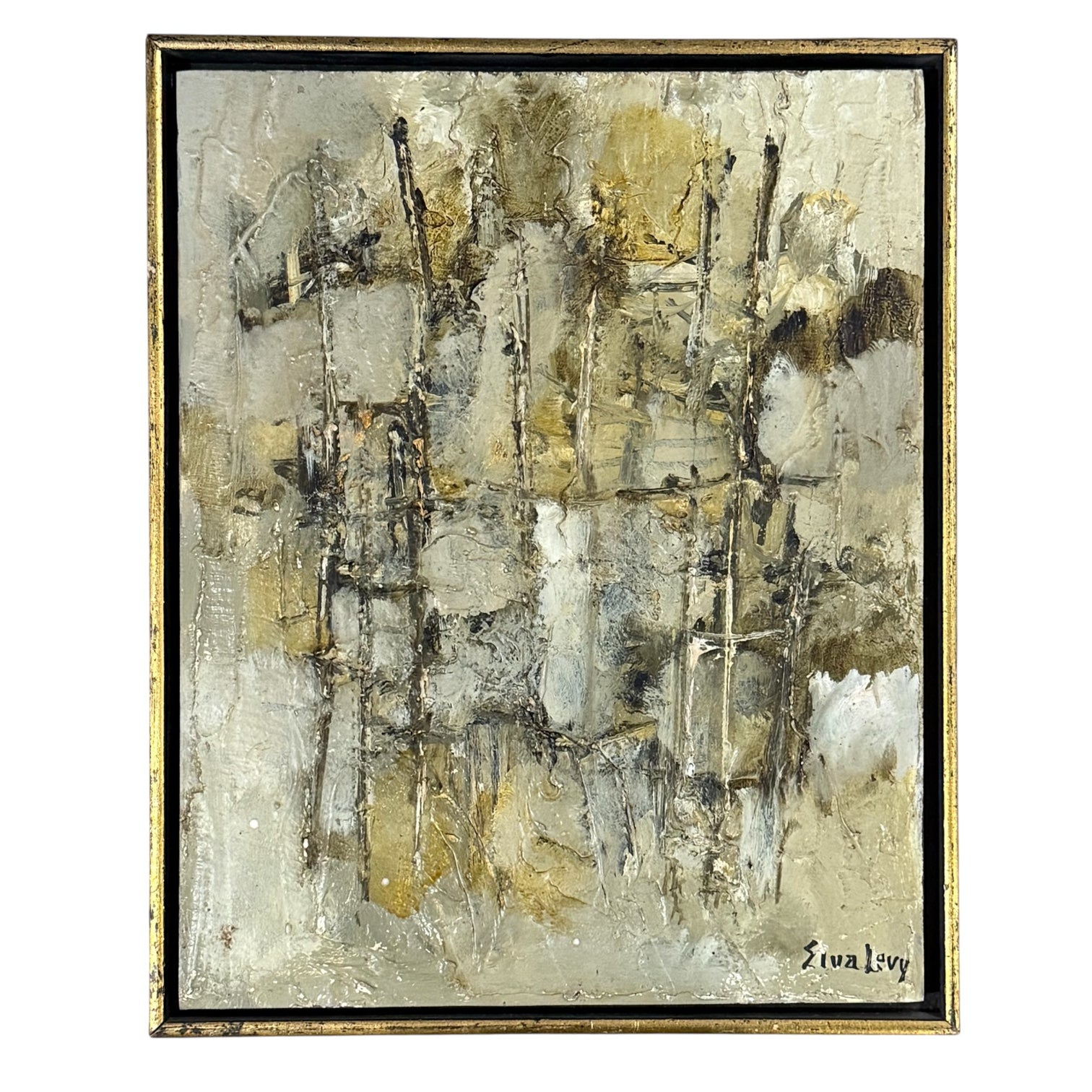 Mid-Century Abstract Oil Painting in Original Vintage Float Frame