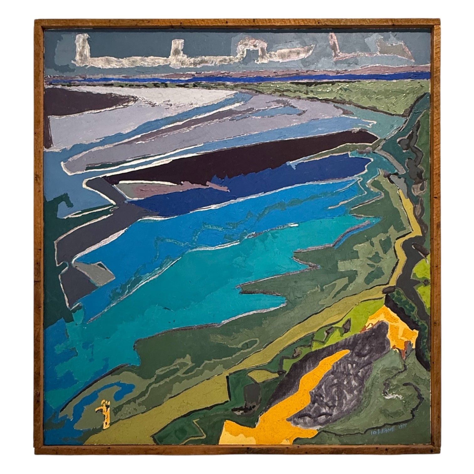 1971 Landscape Oil Painting in Original Wood Frame
