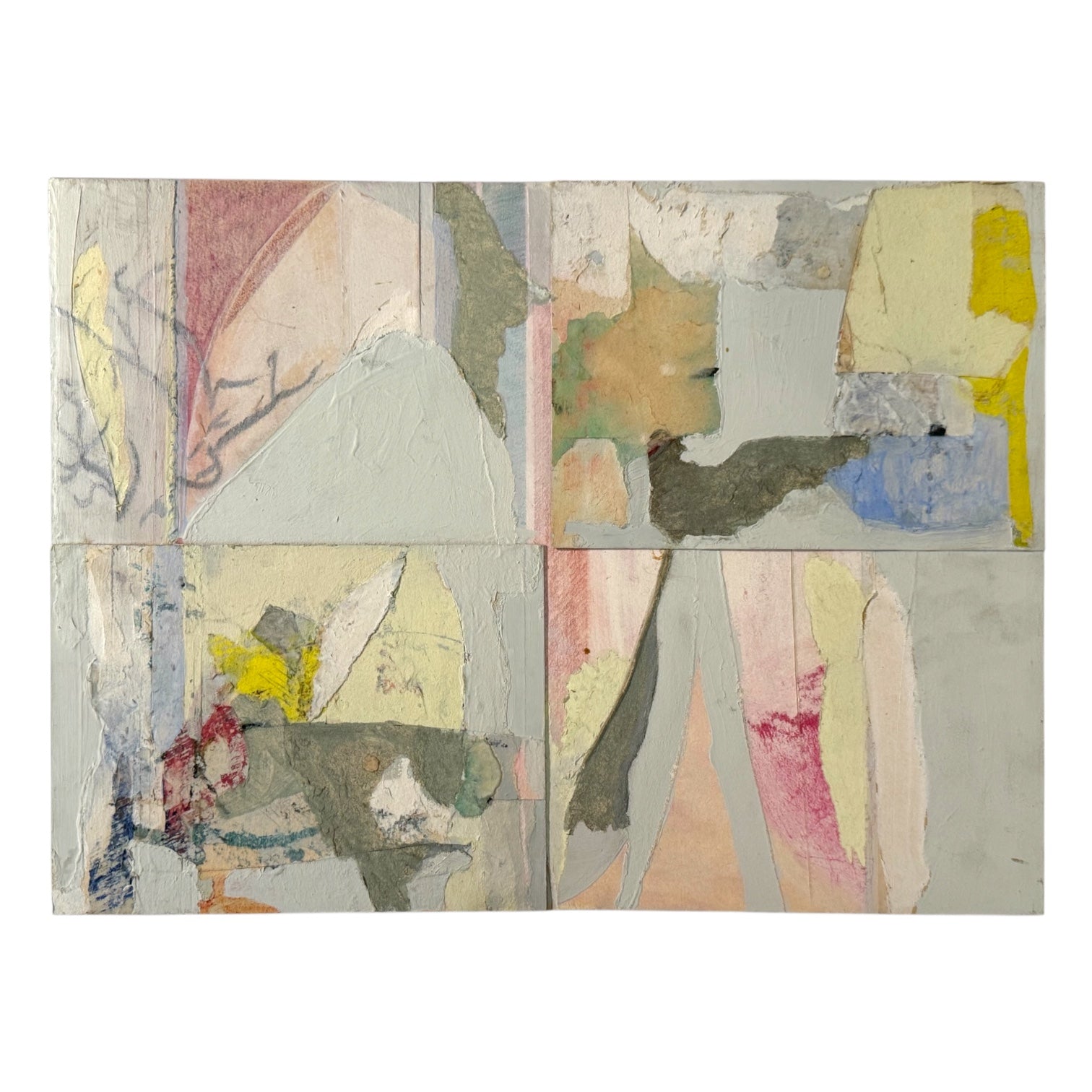 1981 Mixed Media Quadtych in Olive and Pinks