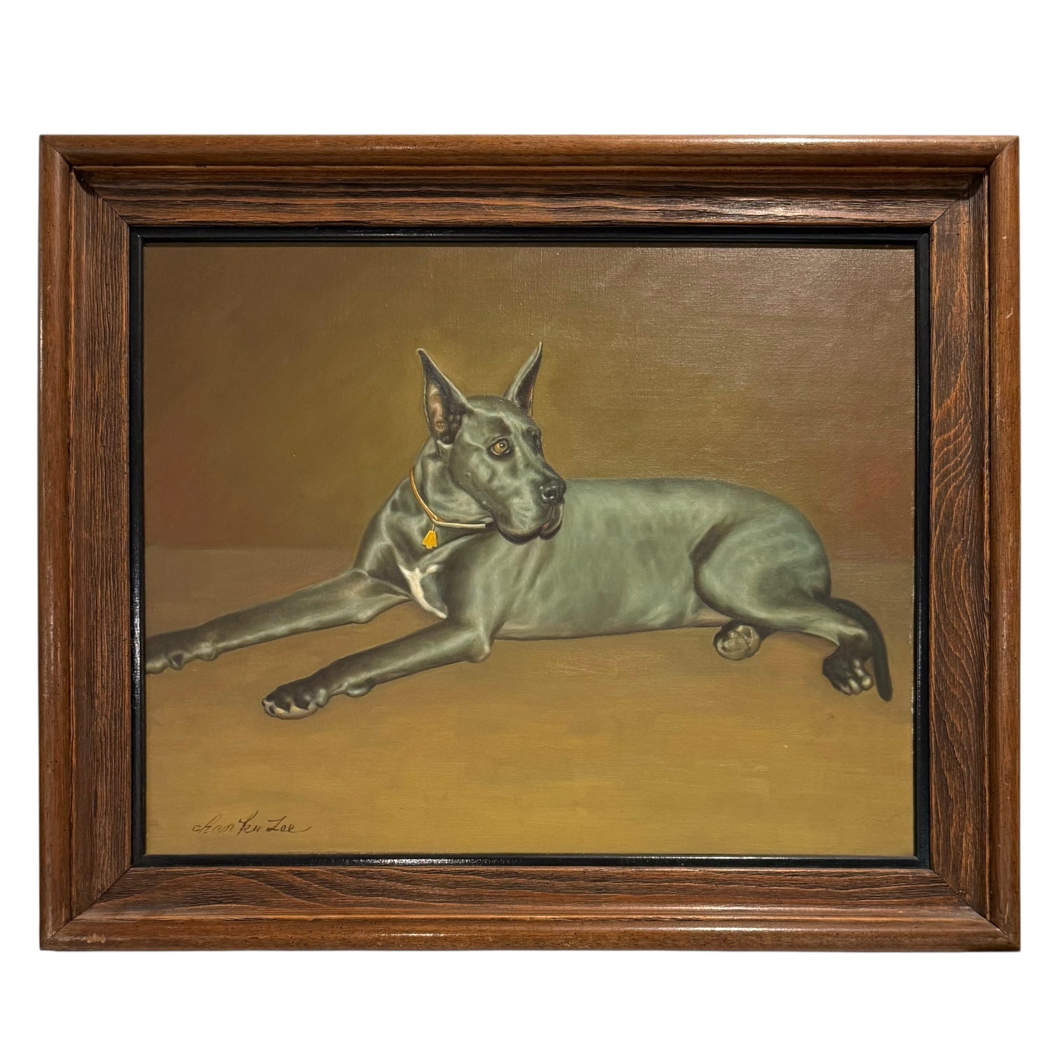 MeticulouslyPainted  Oil Painting of Great Dane in Vintage Frame