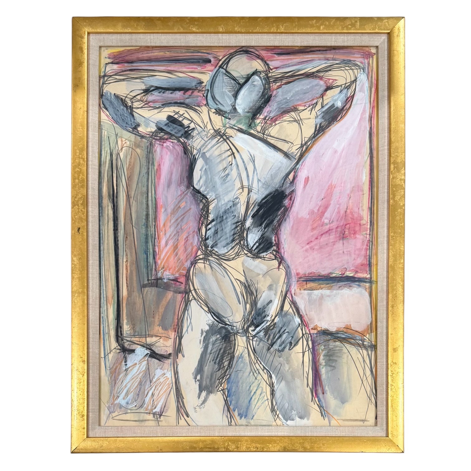 Mixed Media Painting of a Standing Figure from Behind