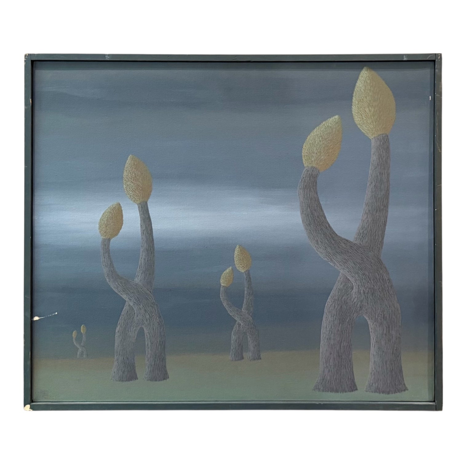 1968 Surrealist Landscape in Blue-Grays and Green