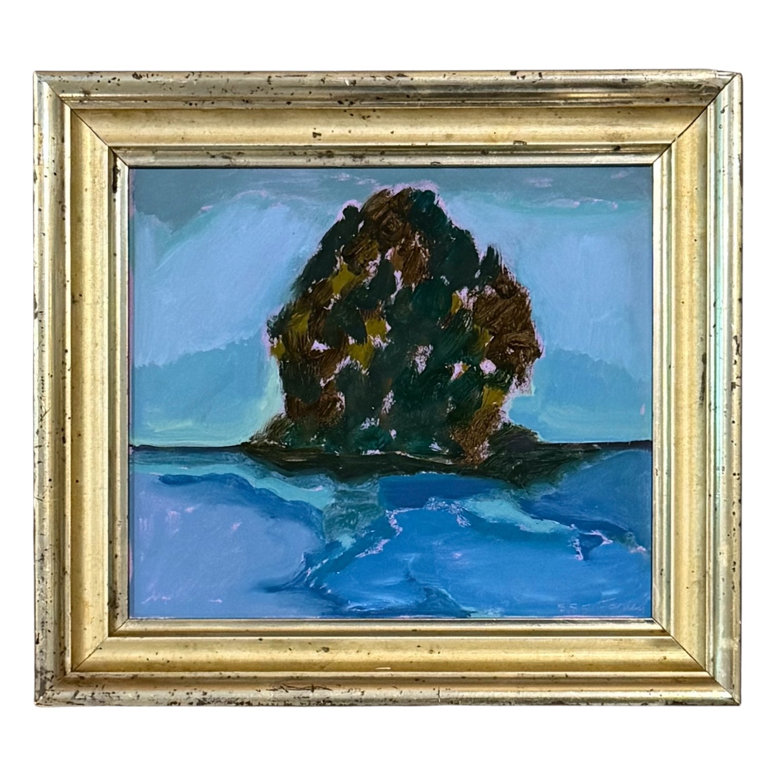 Landscape in Blue and Black in 19th Century Gilt Frame