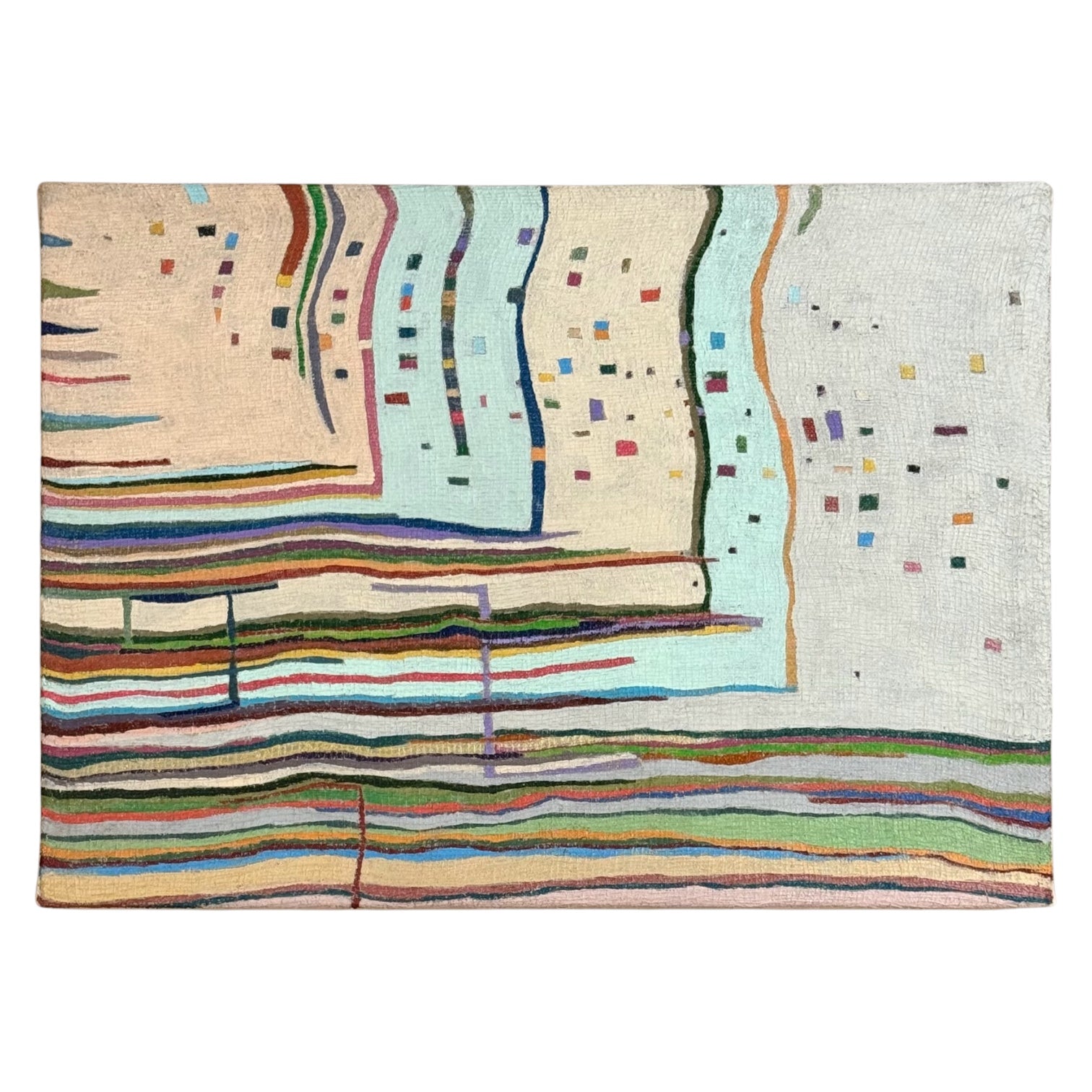 Abstract Oil Painting with Dots and Stripes