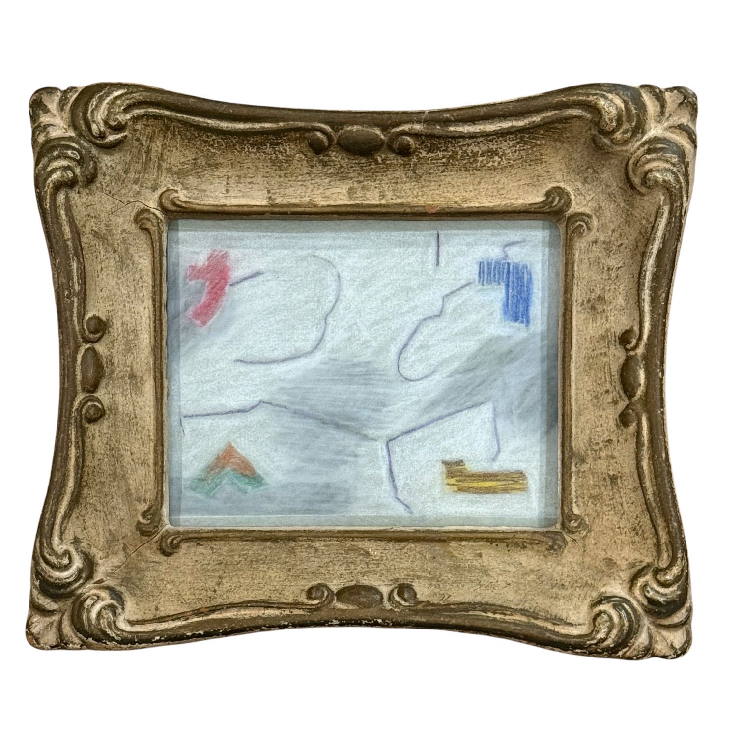 Abstract Mixed Media Drawing in Antique French Frame