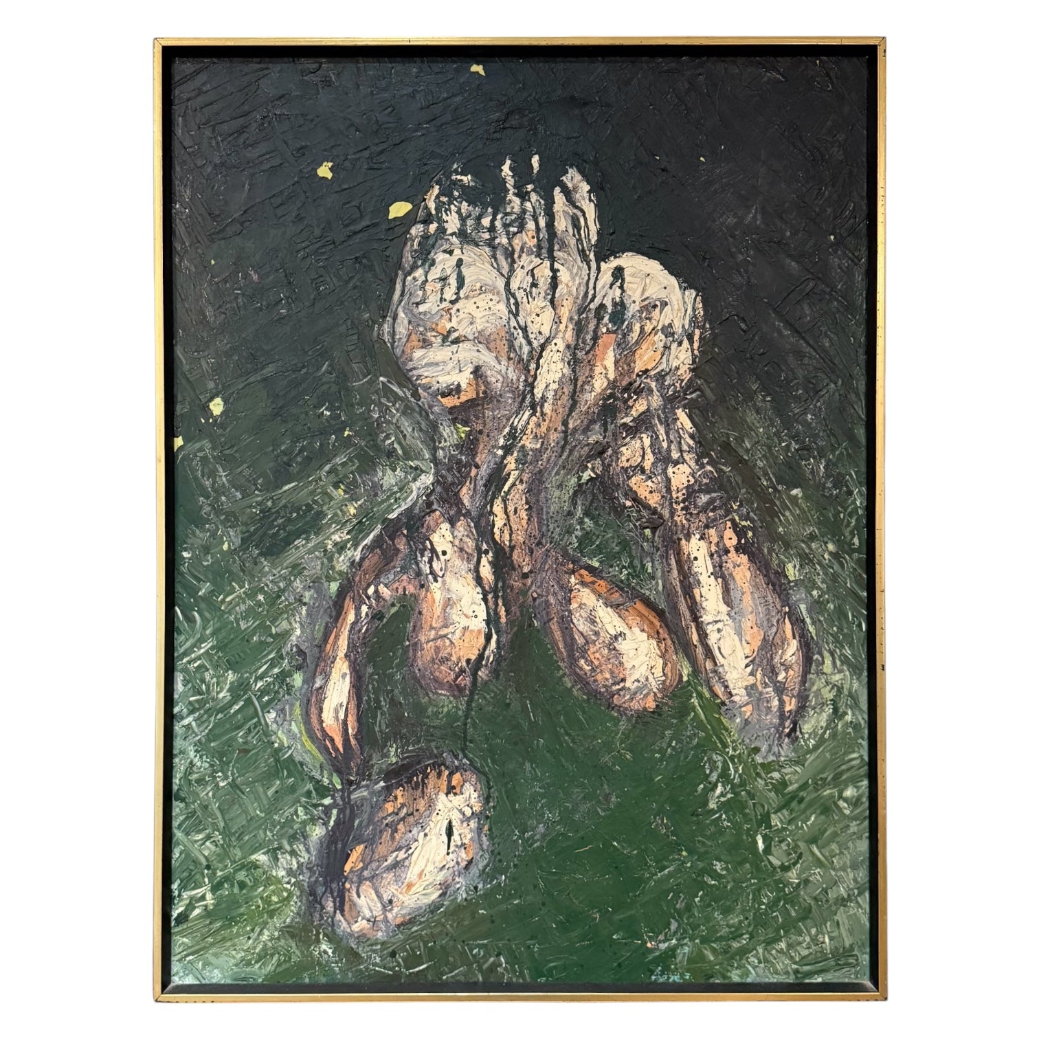 Biomorphic Abstract Oil Painting in Original Float Frame