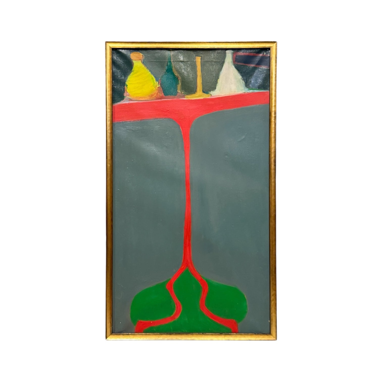 Still Life Oil Painting with Red Table in Custom Frame