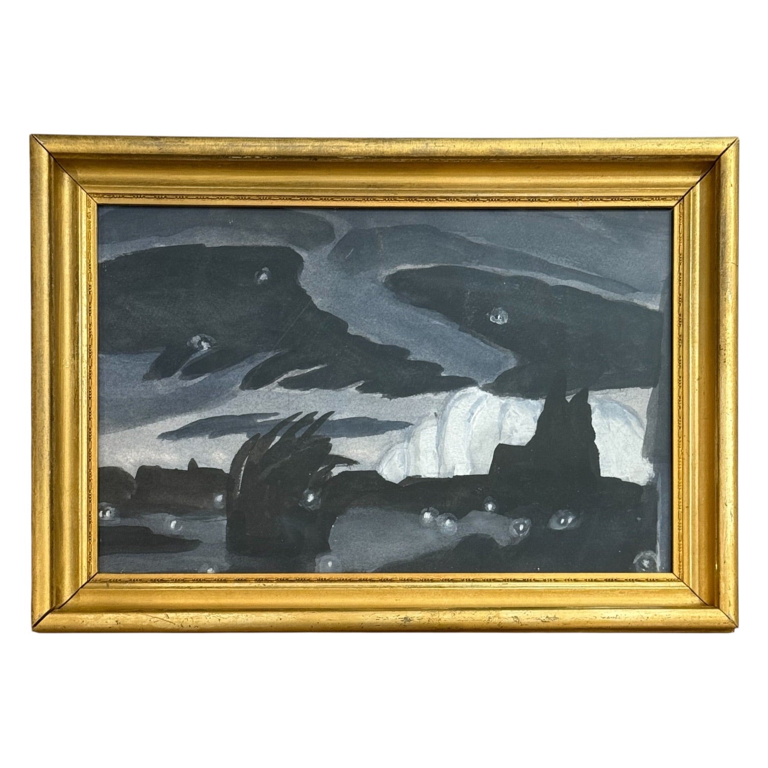 Acrylic Painting of Evening Landscape in 19th Century Gilt Frame