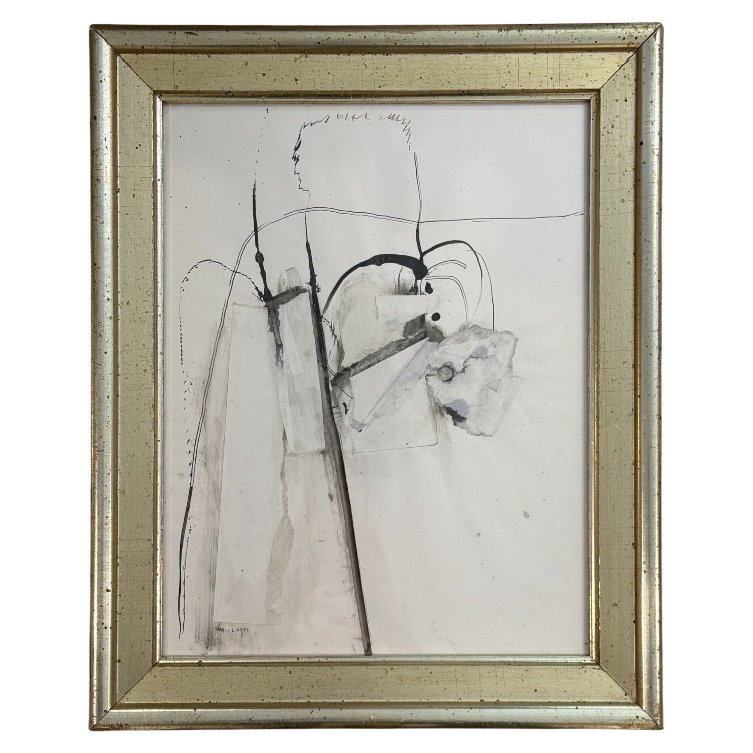 1962 Abstract Ink Wash in Antique Frame