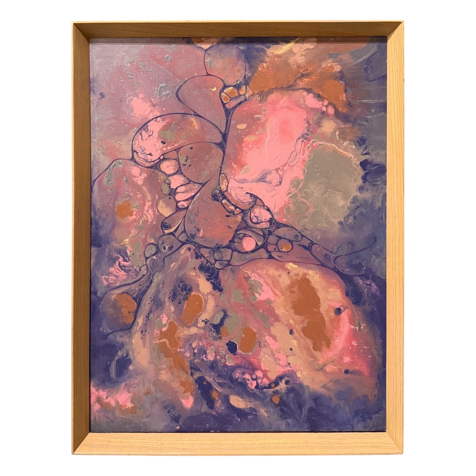 Abstract Oil Painting in Pinks and Purples in Vintage Wood Frame
