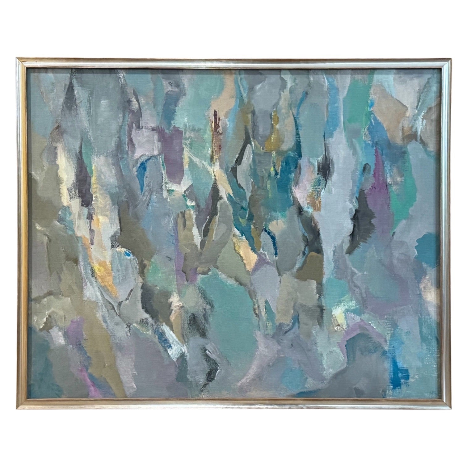 Painterly Abstract in Watery Blues and Lilac in Custom Frame