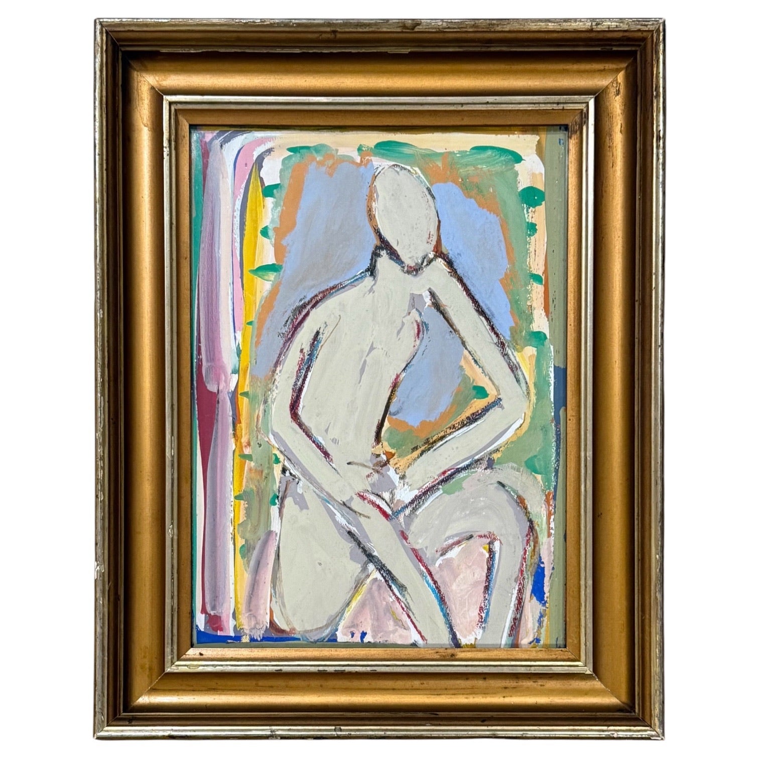 Colorful Figurative Oil Painting in Vintage Frame