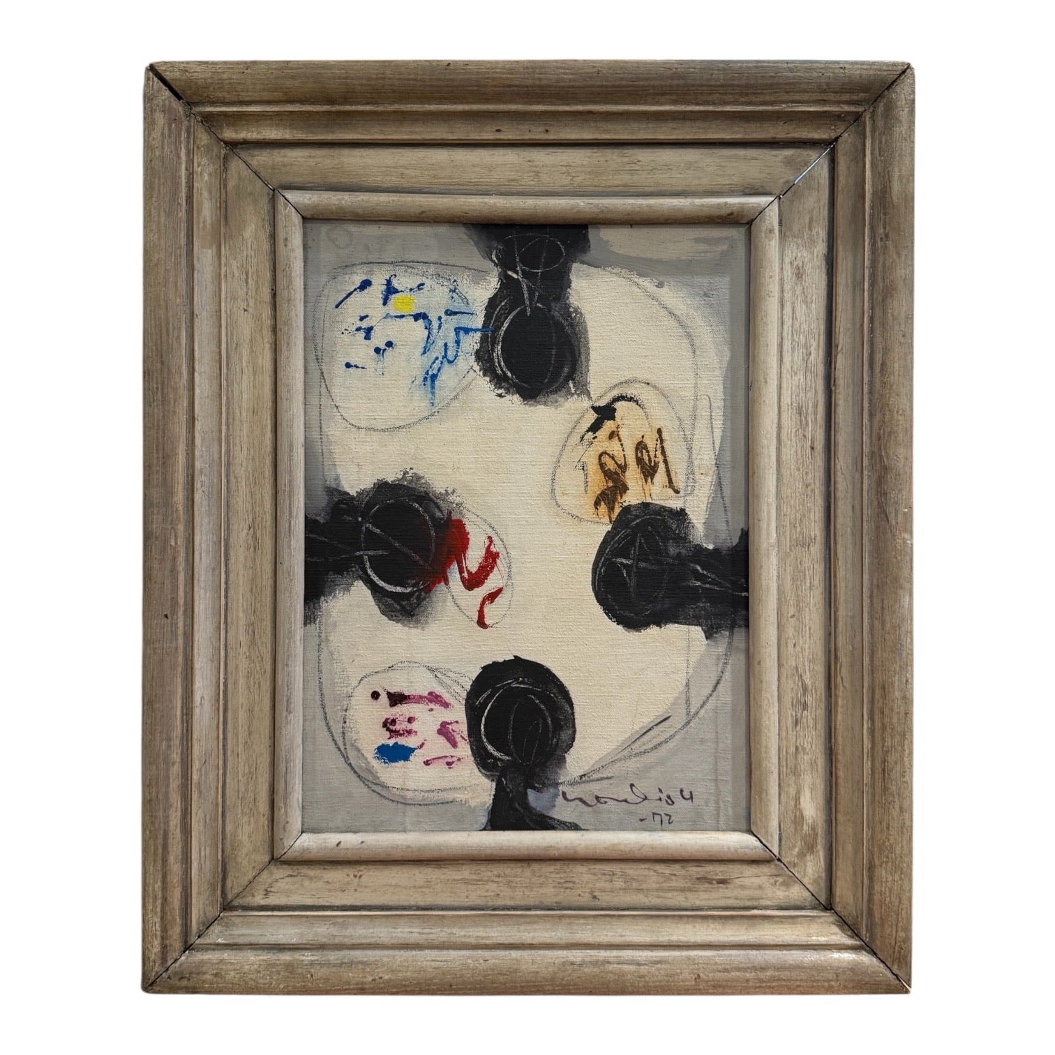 1972 Abstract Painting in Vintage Wood Frame